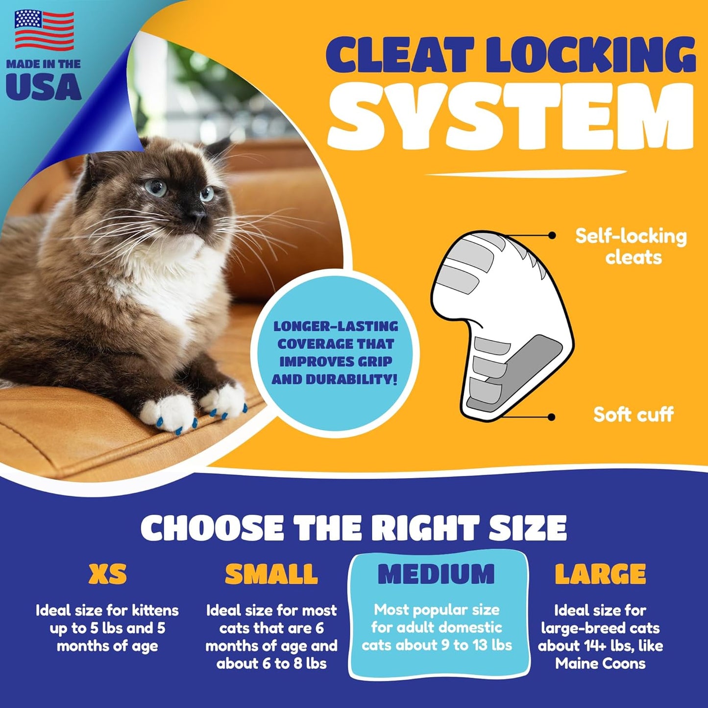 Soft Claws Cat Nail Caps for Medium Cats – (40 Caps, Blue & Silver) - Made in USA - Veterinarian-Developed | Protects Furniture & Skin - Easy to Apply, Long-Lasting Anti-Scratch Soft Cat Claw Covers