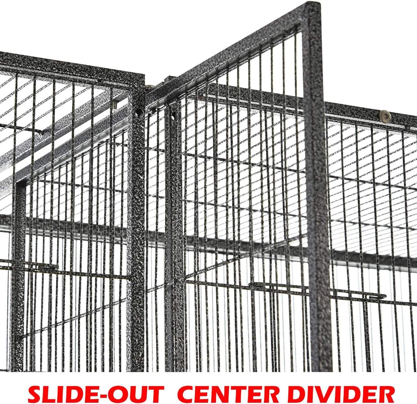 54" Large Double Birdhouse Breeder Bird Flight Cage with Center Divider Side Breeding Nest Doors Removable Rolling Stand (51" Length x 17" Depth x 54" Height, White Vein)