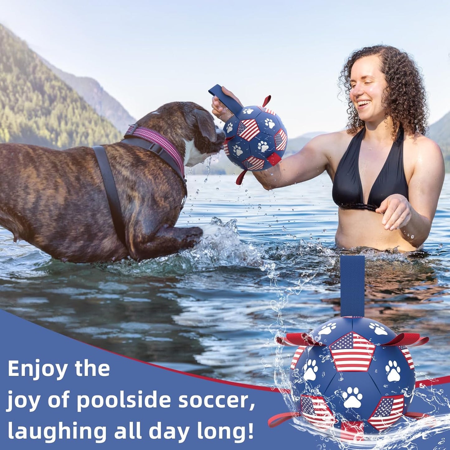QDAN Dog Toys Soccer Ball with Straps, Durable Balls for Large Dogs, Beach Pool Dog Water Toy, Puppy Dog Birthday Gifts (8 Inch)