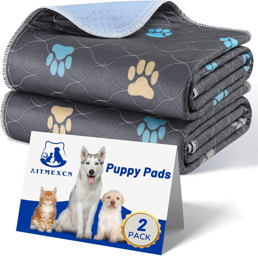 Aitmexcn Washable Puppy Dog Pee Pad, 2PCS 100% Waterproof Whelping Training Mat for Puppy/Senior Dog, Fast Drying Reusable Puppy Pads for Indoor, Outdoor and Car Travel- 24'' x 36''