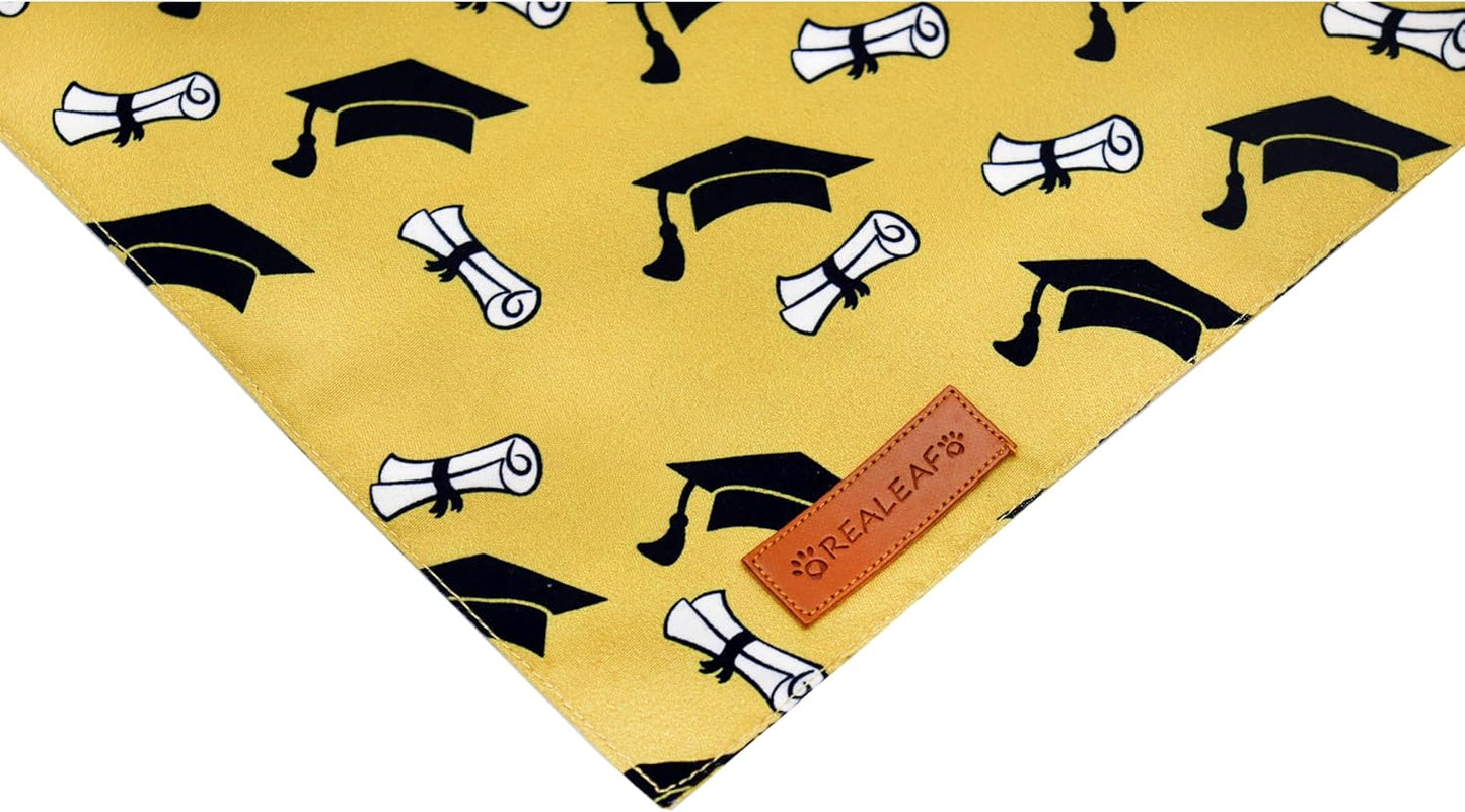 Realeaf Graduation Dog Bandanas 2 Pack, Reversible Pet Scarf for Boy and Girl, Premium Durable Fabric, Holiday Bandana for Small Medium Large and X-Large Dogs (Graduation, Large)