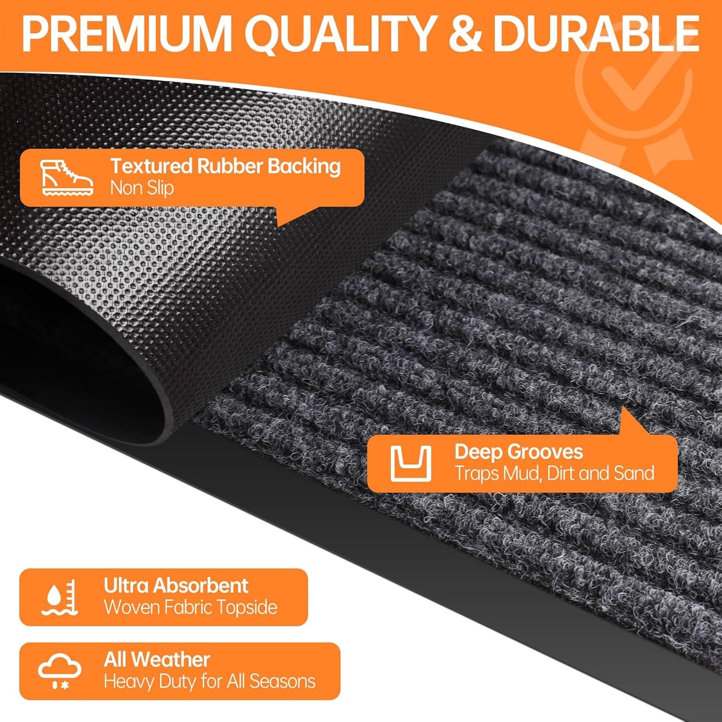 Indoor Outdoor Door Mat, 4’ x 2' Doormat for Entryway, Rubber Backing Non Slip Front Door Mat Outside Entrance, Super Absorbent Commercial Floor Mat for Home Office