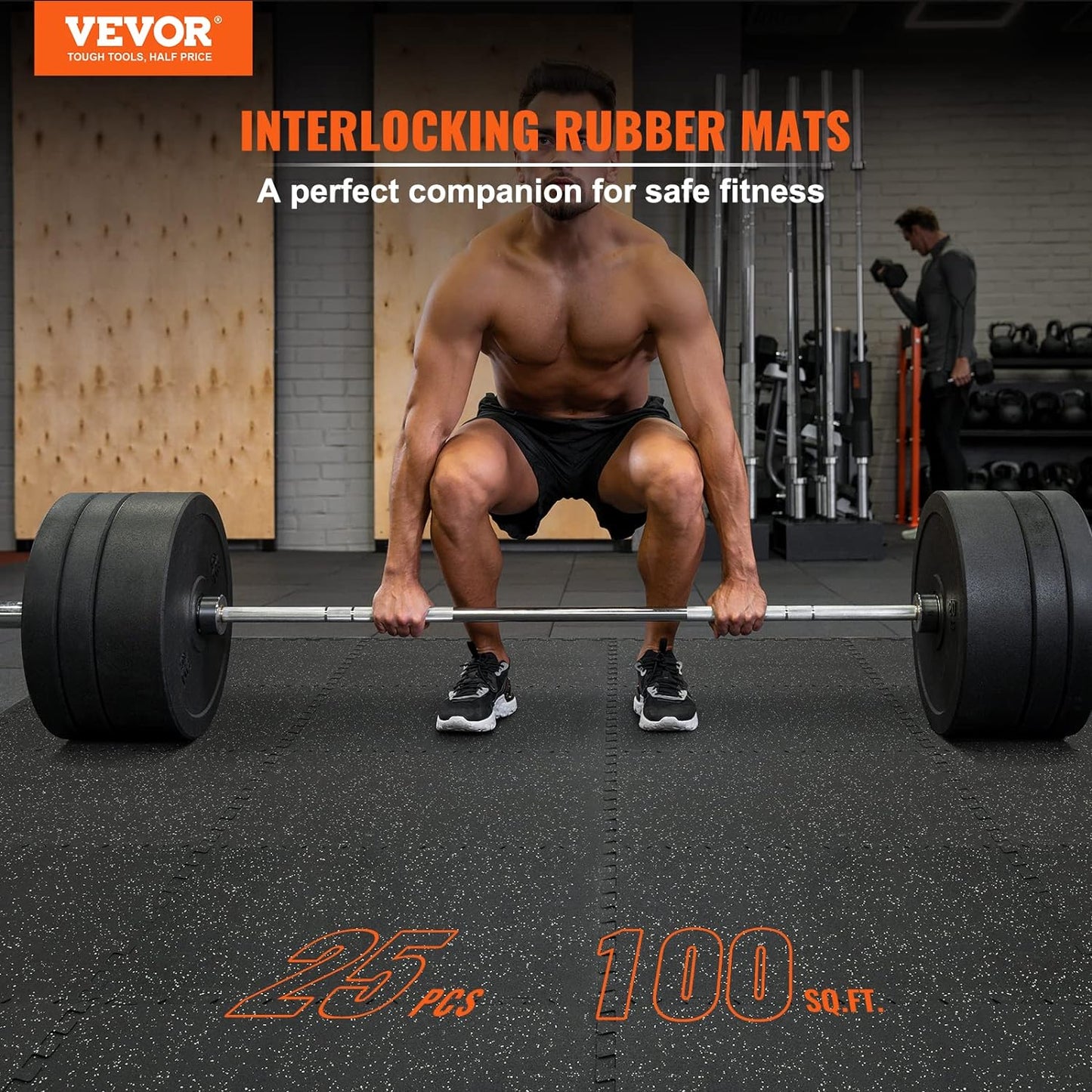VEVOR 0.56 inch Thick 25 PCS 100 sq.ft Gym Floor Mats, 25" x 25" EVA Foam & Rubber Gym Flooring Workout Floor Mats, Waterproof Exercise Puzzle Flooring for Gym, Home, Garage, Baseme