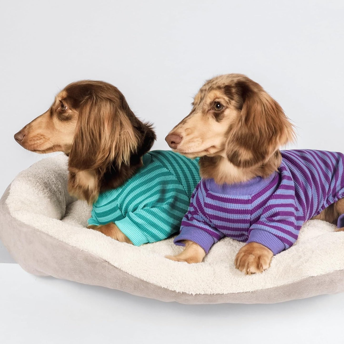 Fitwarm Green and Teal Striped Dog Pajamas, Waffle Dog Clothes for Small Dogs Girl Boy, Puppy Onesie with Feet, Pet Cat Outfit, XL