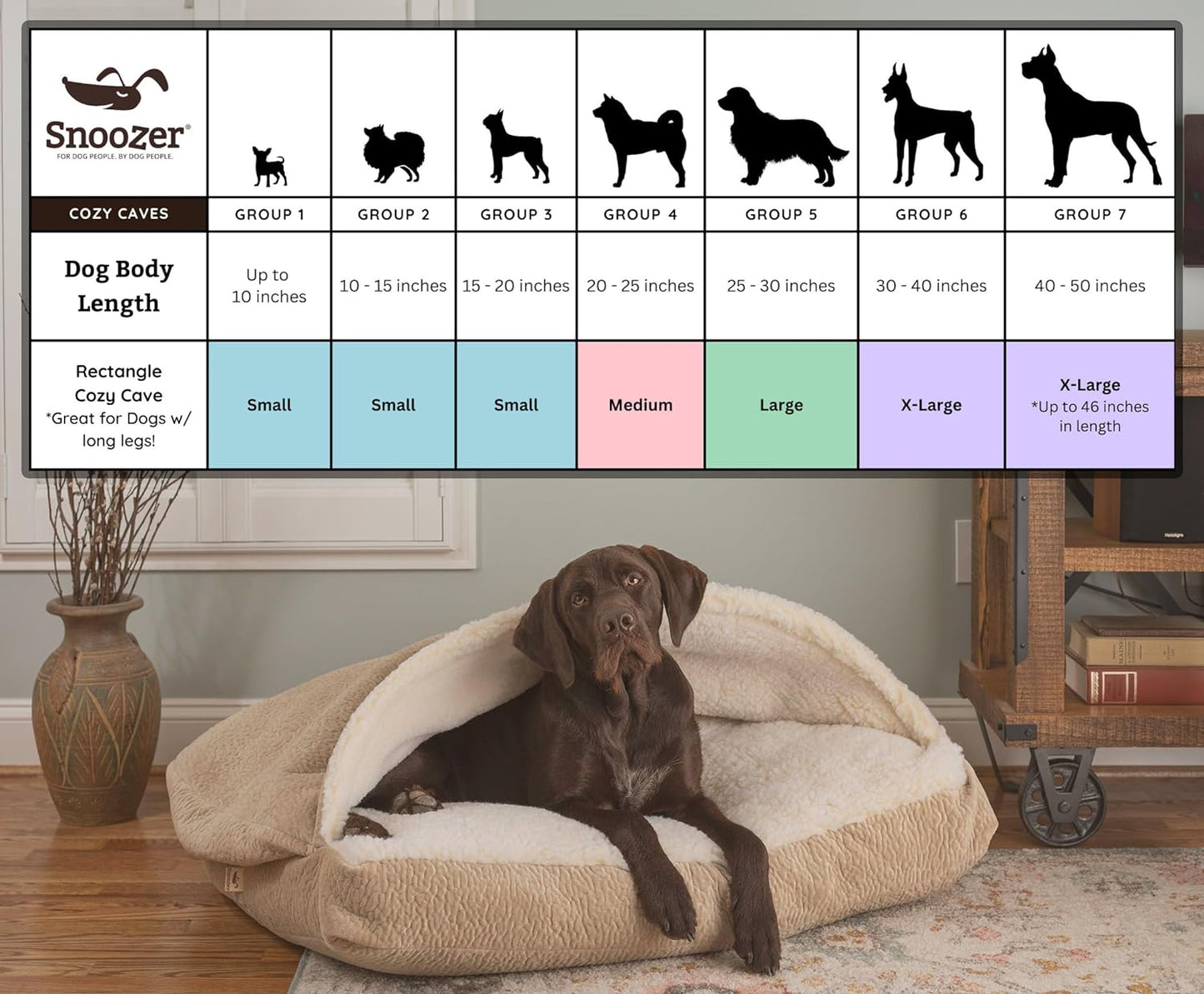 Snoozer Luxury Rectangle Cozy Cave Dog Bed - Indoor Dog Bed with Cover Cave, Covered Calming Burrow for Medium & Large Sized Pets with Blanket Attached, Enclosed, Washable - Large, Pedigree Denim