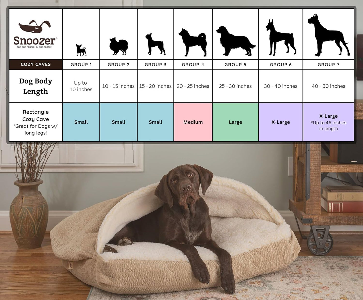 Snoozer Pet Products Luxury Rectangle Cozy Cave, Wag Collection, Small, Pedigree Storm
