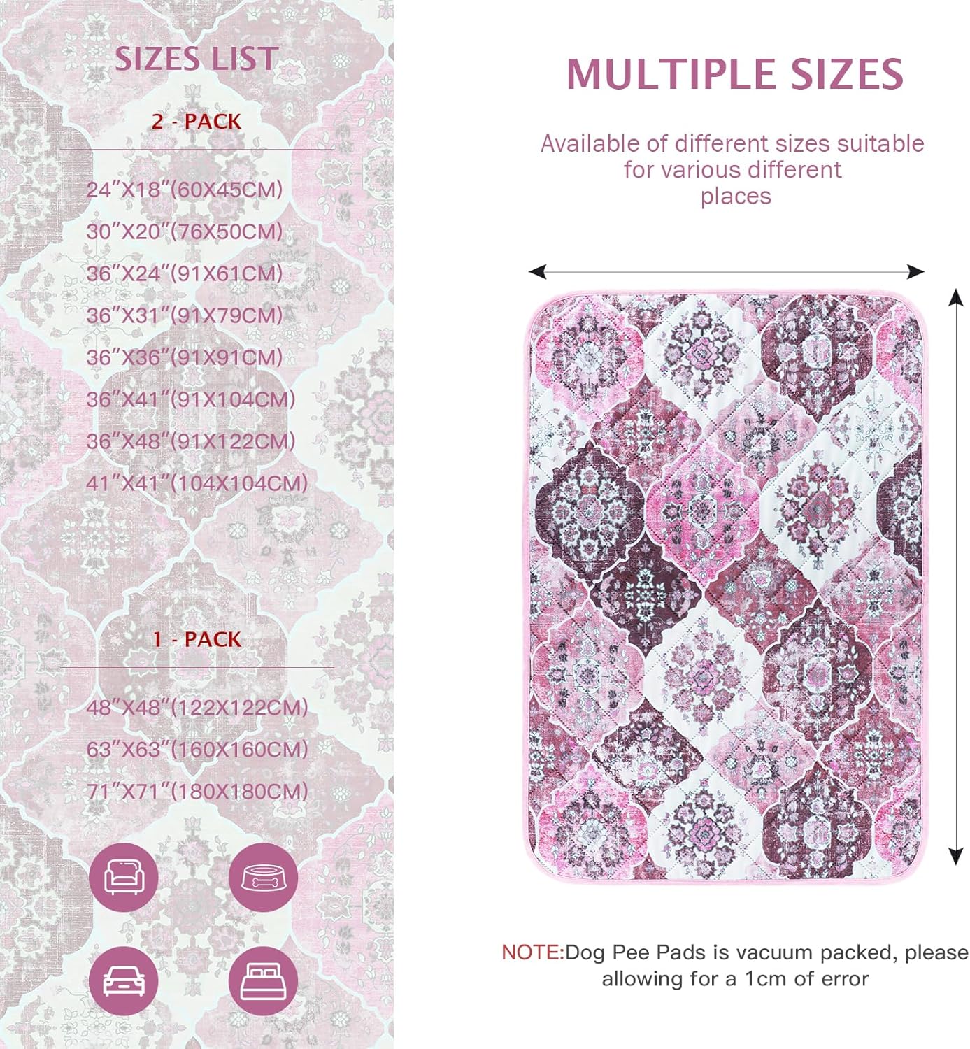 IEUUMLER Washable Pee Pads for Dogs, 2 Pack Reusable Pee Pads for Dogs Non-Slip Grip, Super Absorbent Waterproof Puppy Pads for Potty Training, Playpen, Crate, Whelping Box EU011 Pink, 24x18