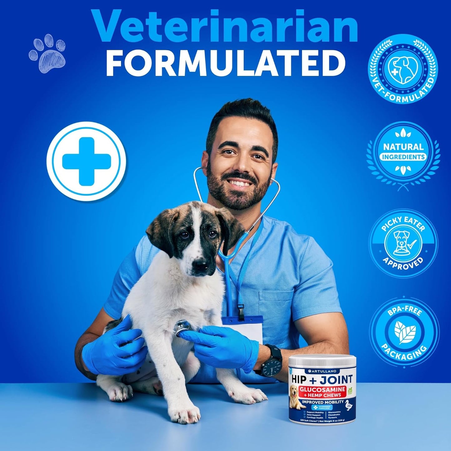 (2 Pack) Hemp Hip and Joint Supplement for Dogs - Glucosamine for Dogs Joint Pain Relief - Chews with Chondroitin, MSM, Hemp Oil - Mobility Support - Canine Cartilage Health - Made in USA