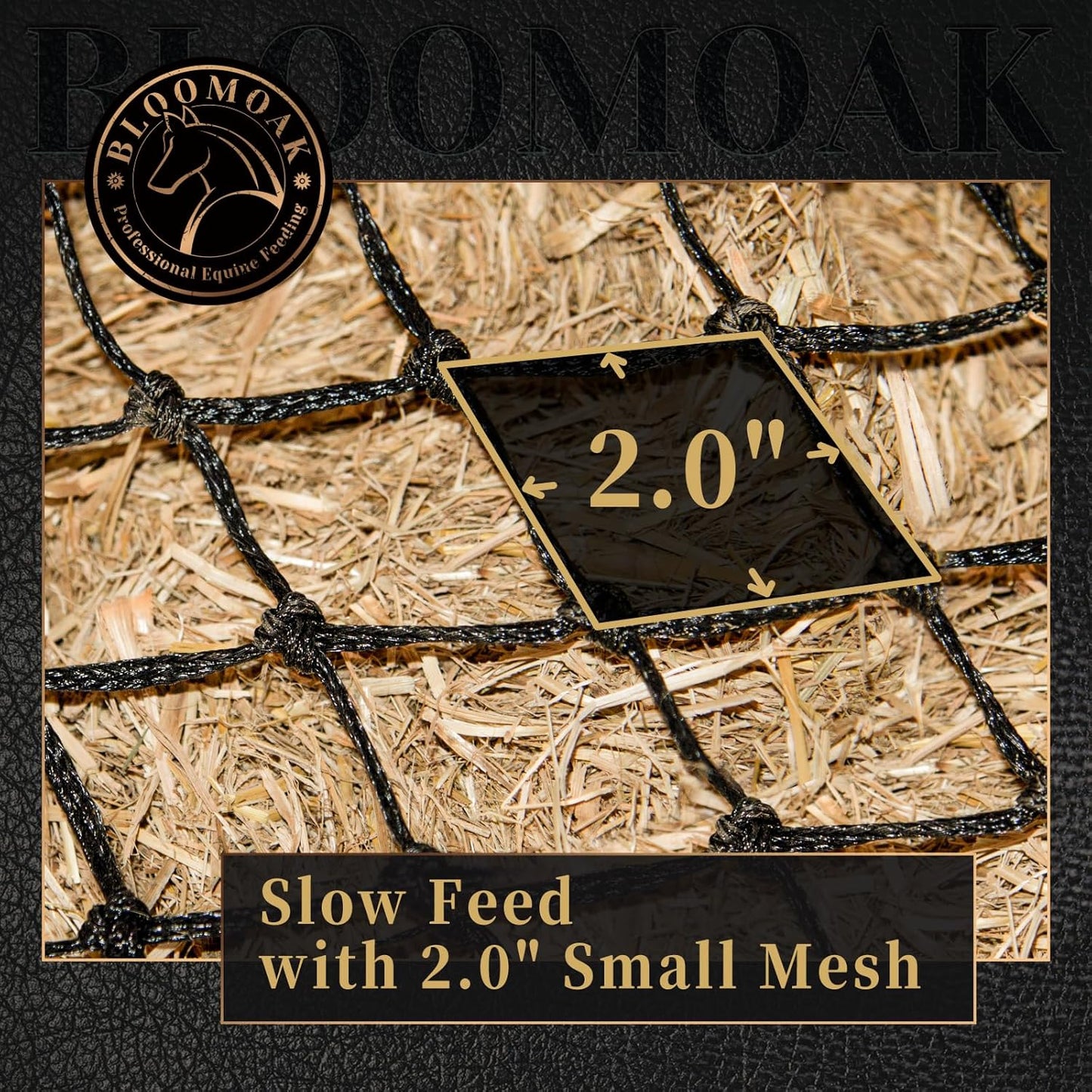 Bloomoak Slow Hay Net Feeder for Horses, Durable Soft Black PE 2String Hay Bales Bags with 2" Hole, Fit 36 * 18 * 18" Square Bale Easily…