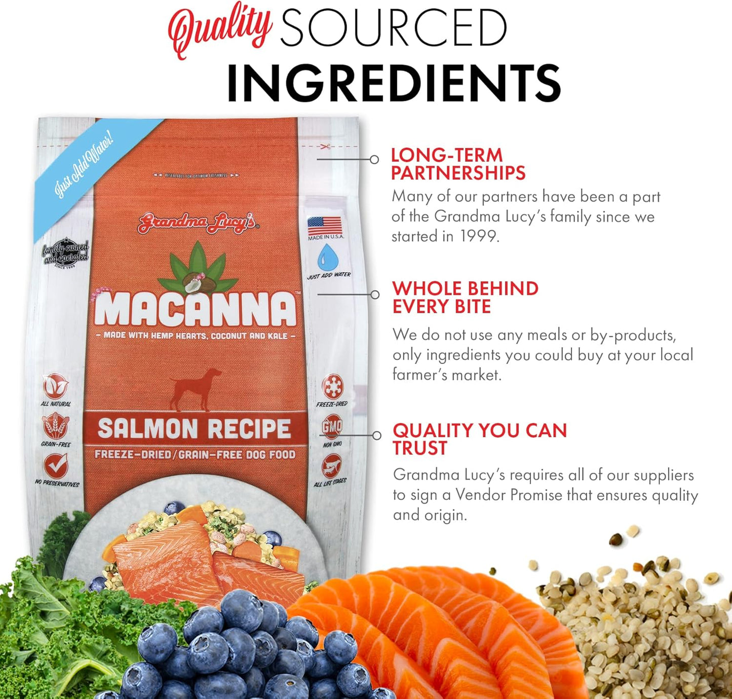 Grandma Lucy's Macanna Dog Food, Grain Free and Freeze-Dried - Salmon Recipe, 3Lb Bag