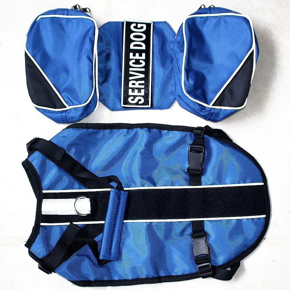 Serijoars Dog Vest Harnesses with Saddlebag Backpack for Camping & Travel - Reflective Hound Hiking Backpack Saddle Bag - Lightweight Vest Harness for Medium & Large Dogs (Blue, M)