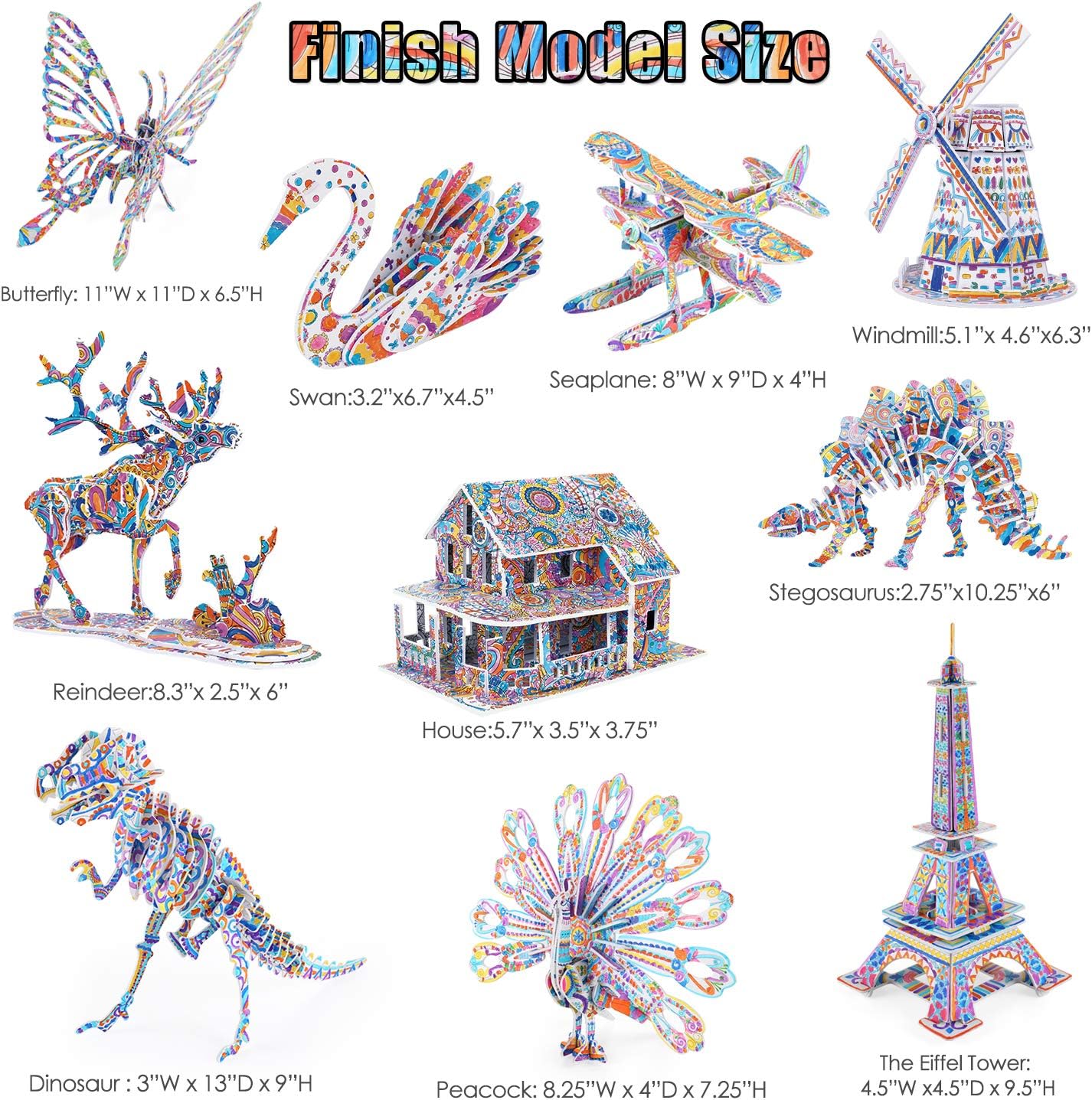 3D Coloring Puzzle Set, Arts and Crafts for Girls and Boys Age 6 7 8 9 10 11 12 Year Old, Fun Educational Painting Crafts Kit with Supplies for Kids, Birthday Toy Gift for Kids