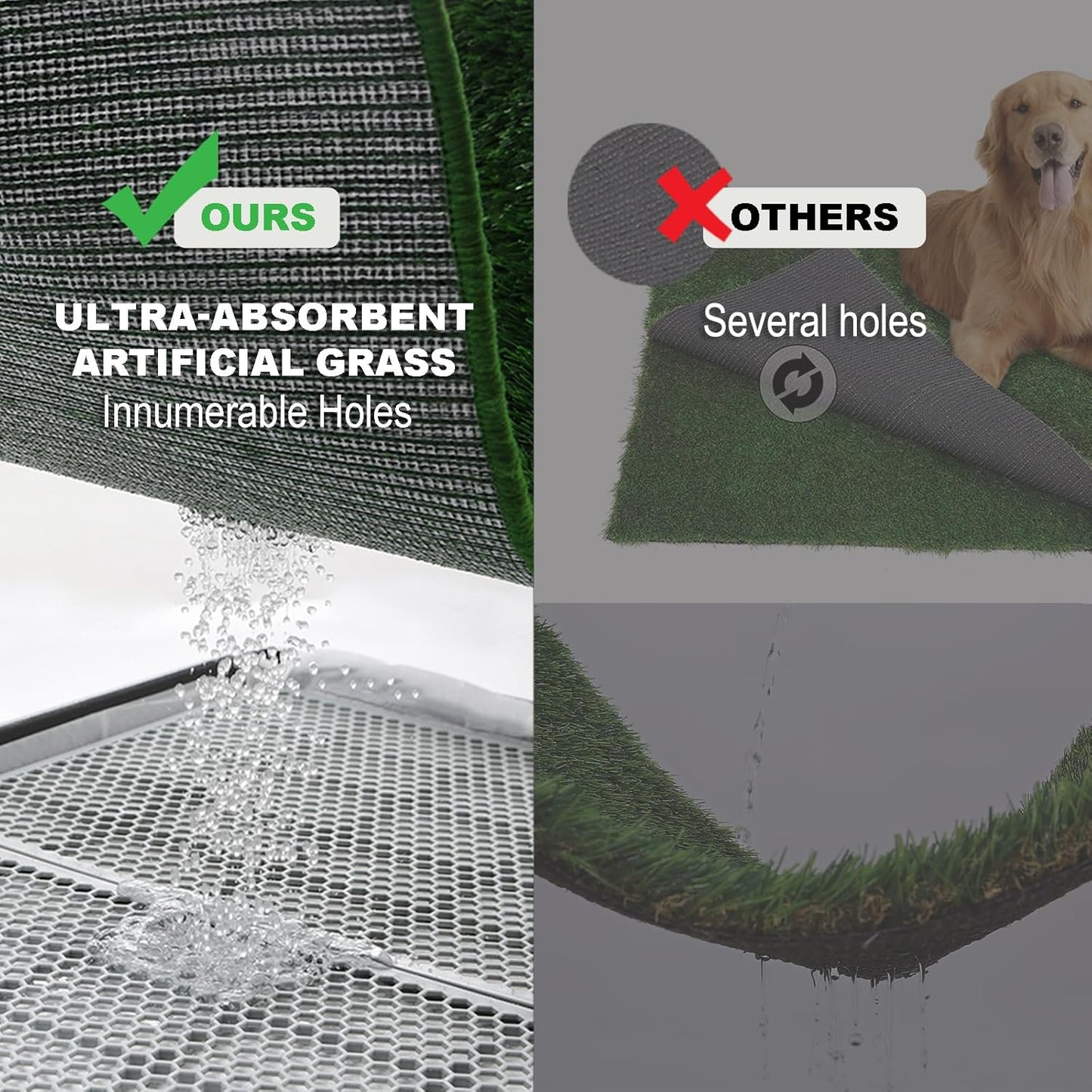Dog Grass Pad with Tray Extra Large 45”×34”, Dog Potty with Ultra-Absorbent Artificial Grass for Dogs with Hemmed Edge, Pee Pads for Dogs, Realistic, Odor Free Litter Box for Balcony