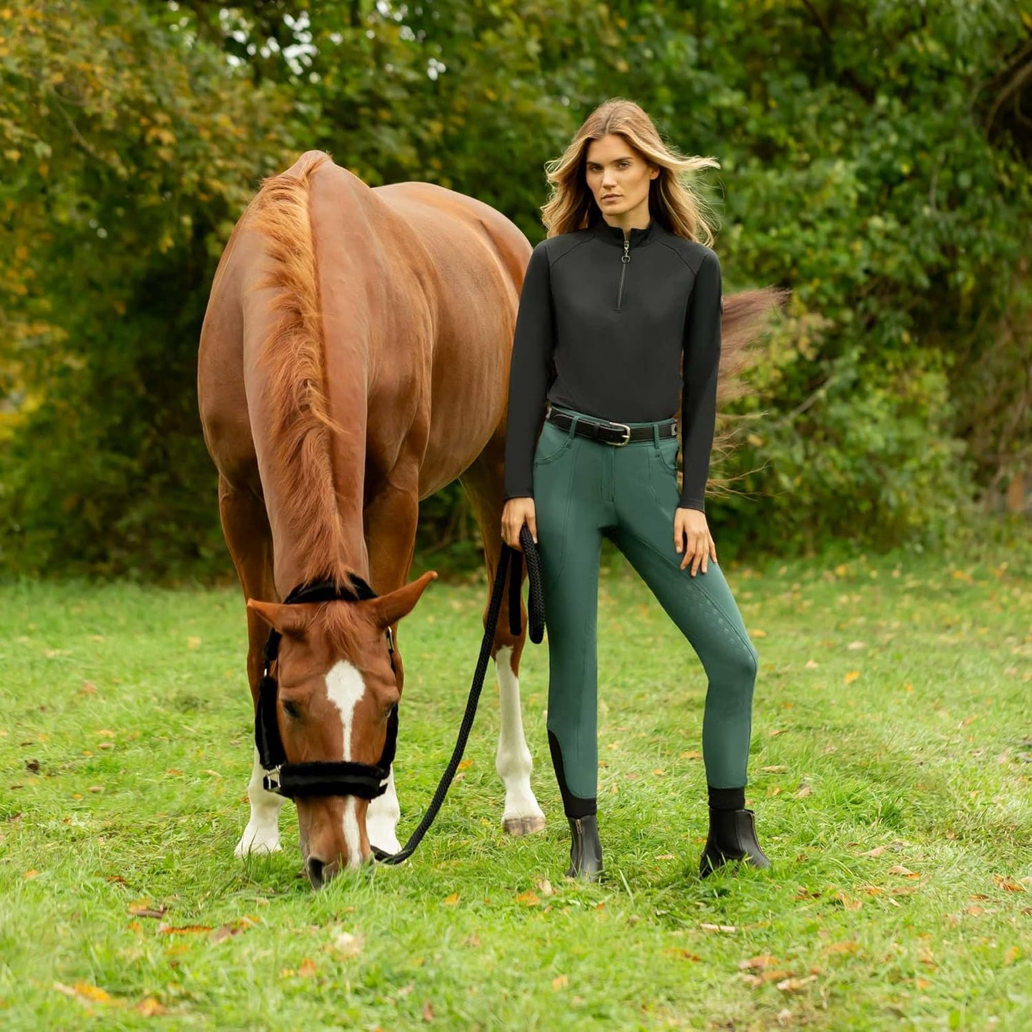 Equinavia Valkyrie Soft Ultra Fleece Padded Adjustable Breakaway Horse Halter - Black/Black - Horse