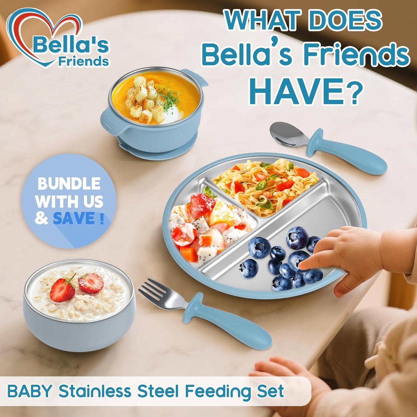 Stainless Steel Toddler Plates Silicone Suction,3 Packs Non-Slip Baby Plates,Divided Portion,Food-Grade Silicone Plate for Kids,LEAD-FREE Dishwasher Safe,Grey Mint Green Pink