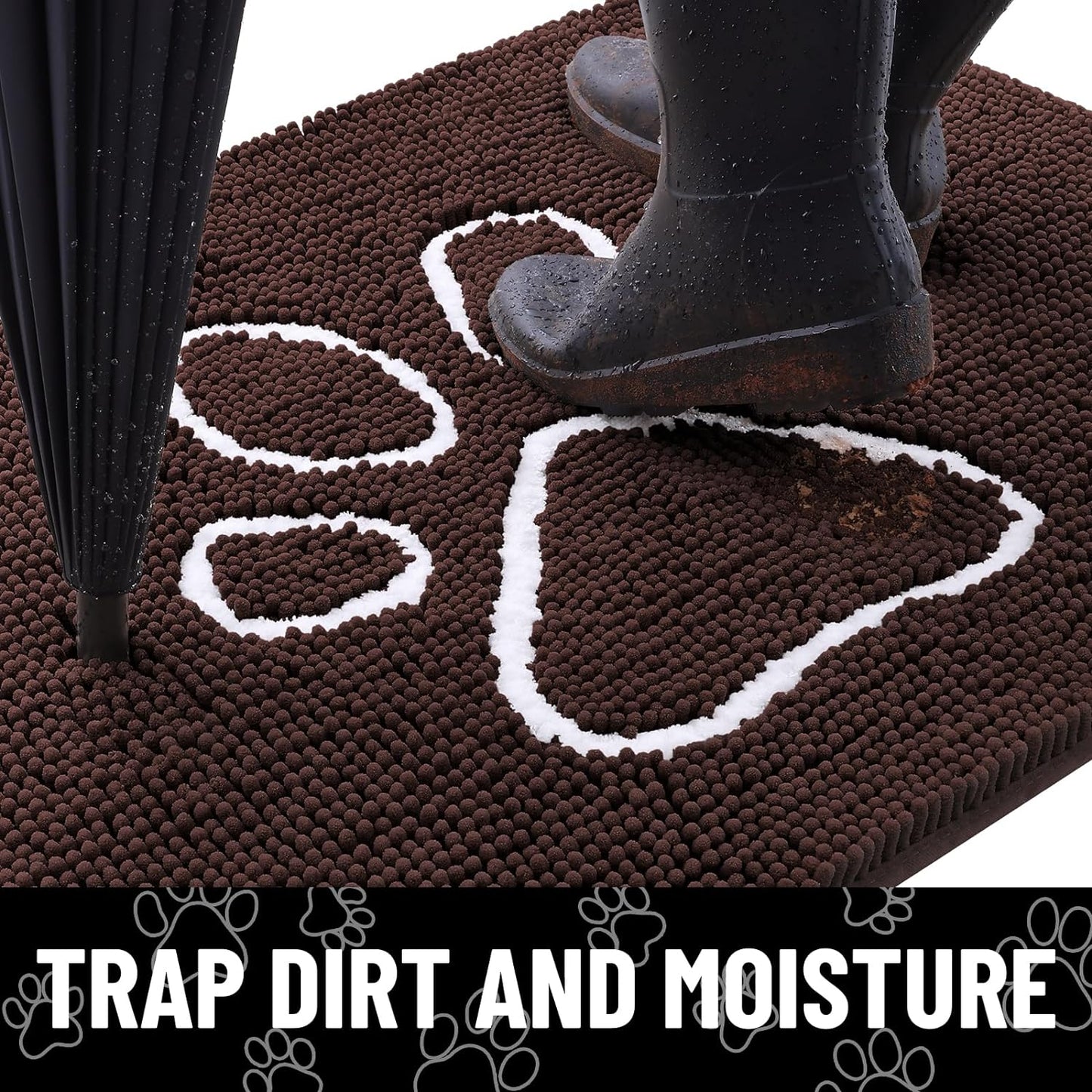 Smiry Dog Door Mat for Muddy Paws, Absorbent Dirt Trapper Non Slip Quick Dry Washable Chenille Mat for Mud Dogs, Entry Rug for Indoor and Outdoor (30x20 Inches, Brown and White)