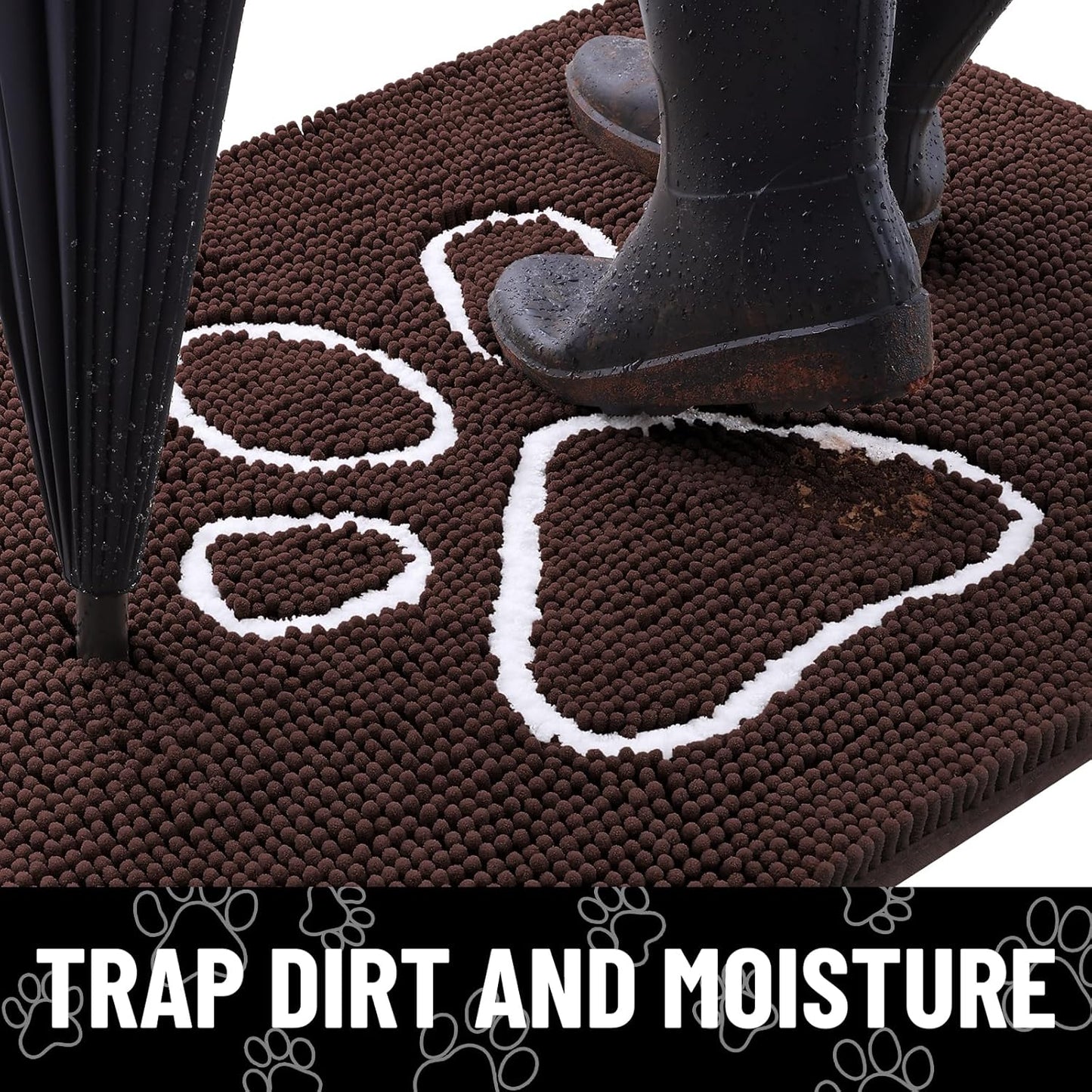 Smiry Dog Door Mat for Muddy Paws, Absorbent Dirt Trapper Non Slip Quick Dry Washable Chenille Mat for Mud Dogs, Entry Rug for Indoor and Outdoor (40x32 Inches, Brown and White)
