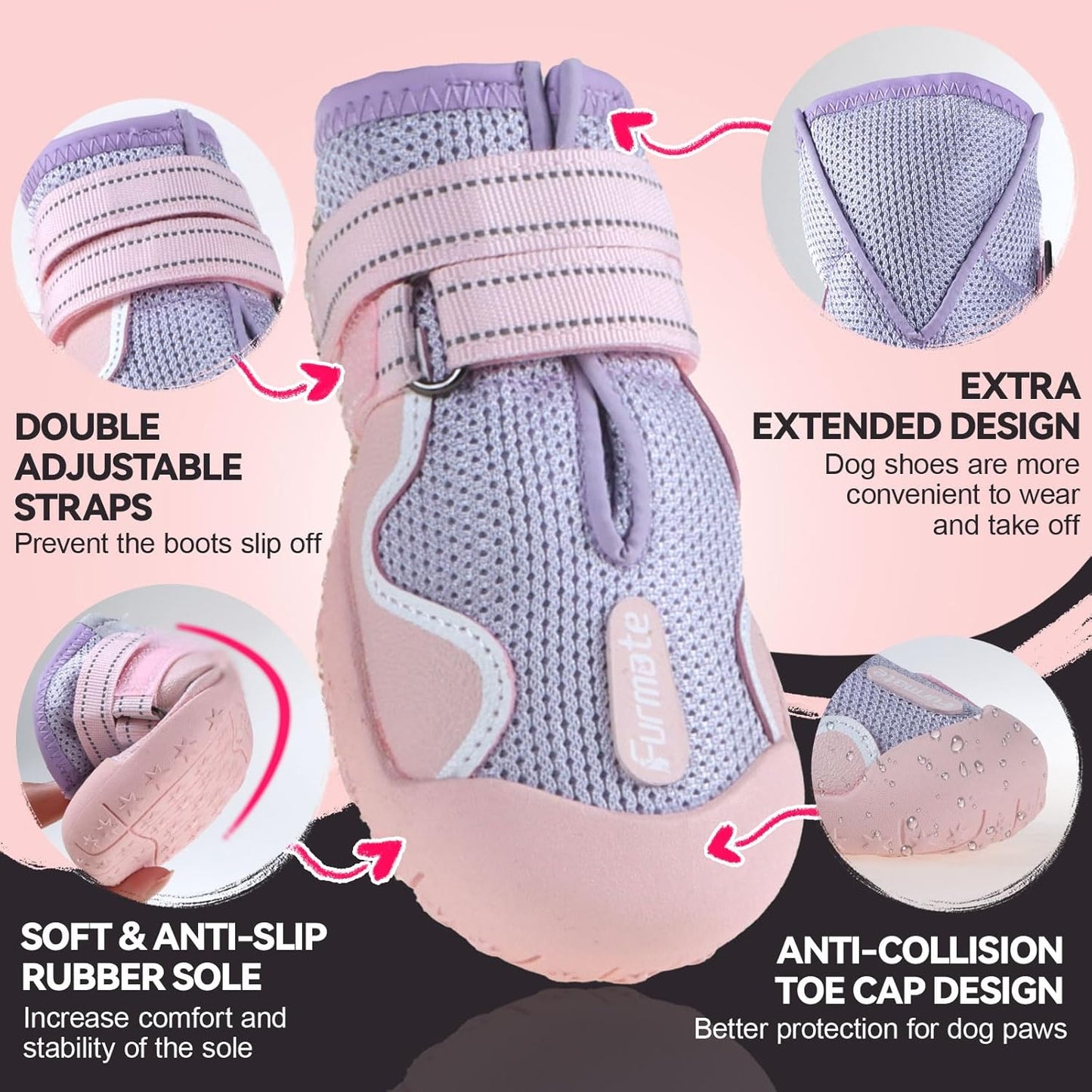 Dog Shoes for Large Small Medium Dogs, Breathable Mesh Dog Boots & Paw Protectors for Summer Hot Pavement Winter Snow, Waterproof Anti-Slip Dog Booties for Hiking Hardwood Floors(Pink-Purple6)