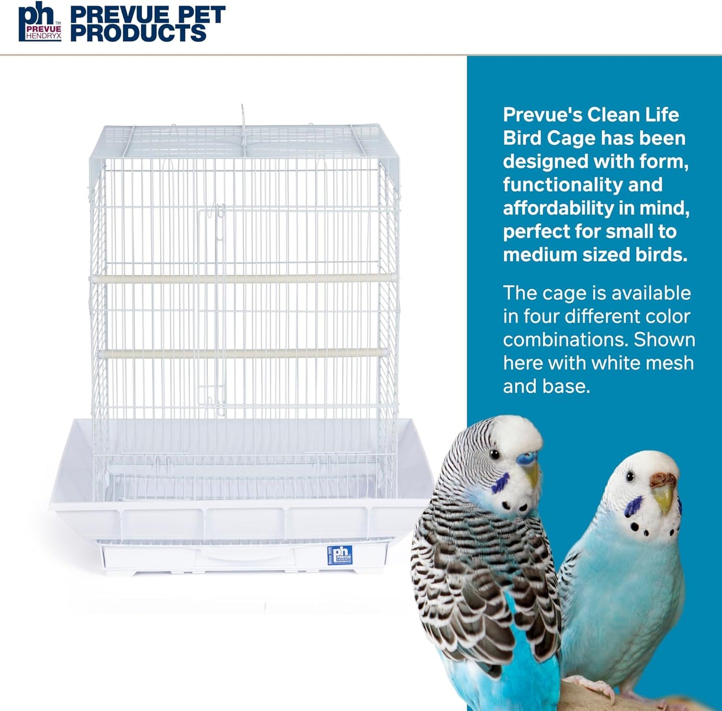 Prevue Hendryx SP850W/W Clean Life Cockatiel Cage, White,1/2"