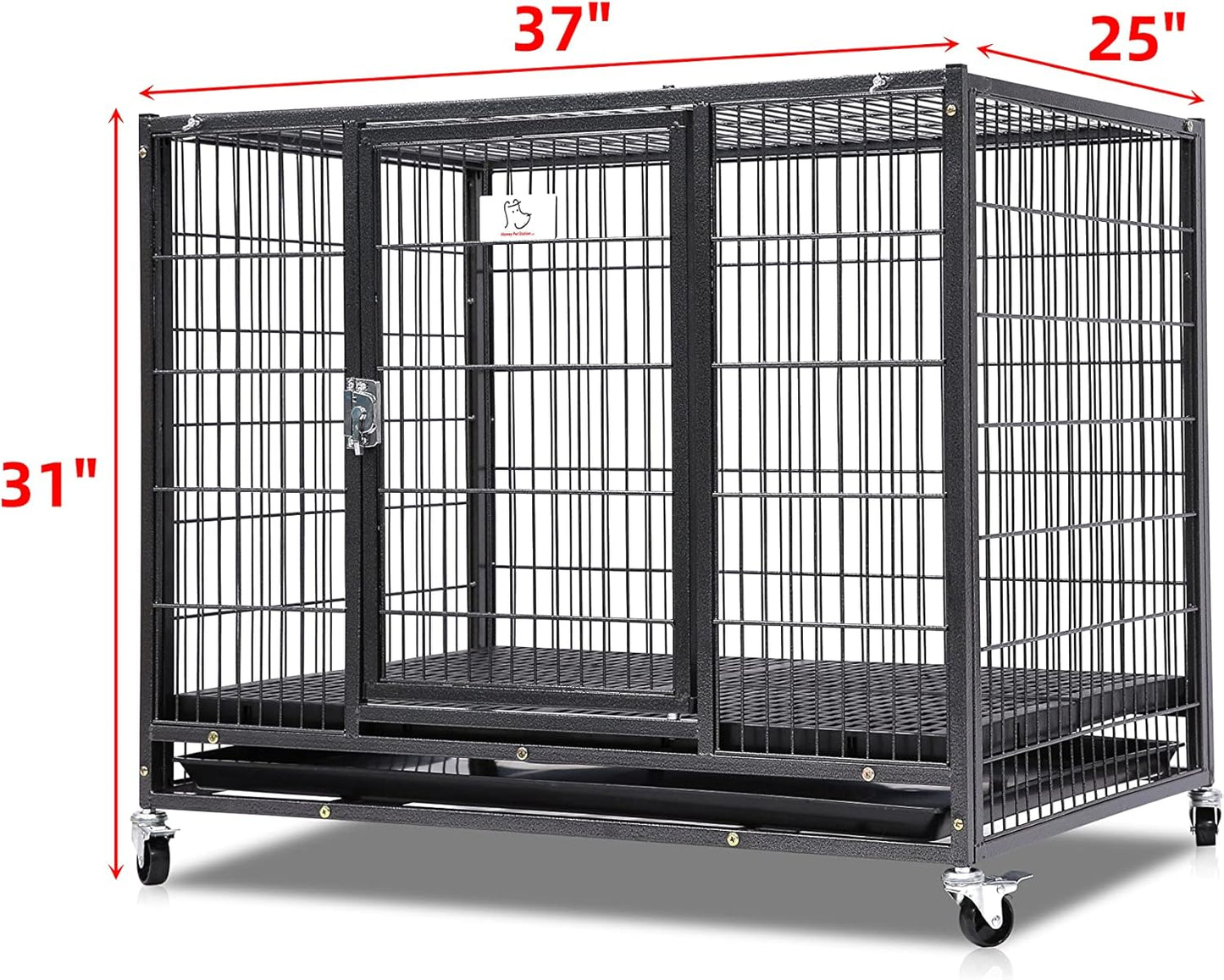 Homey Pet 37" Stackable Larger Heavy Duty Dog Cage w/Plastic Floor Grid, Open Top & Casters