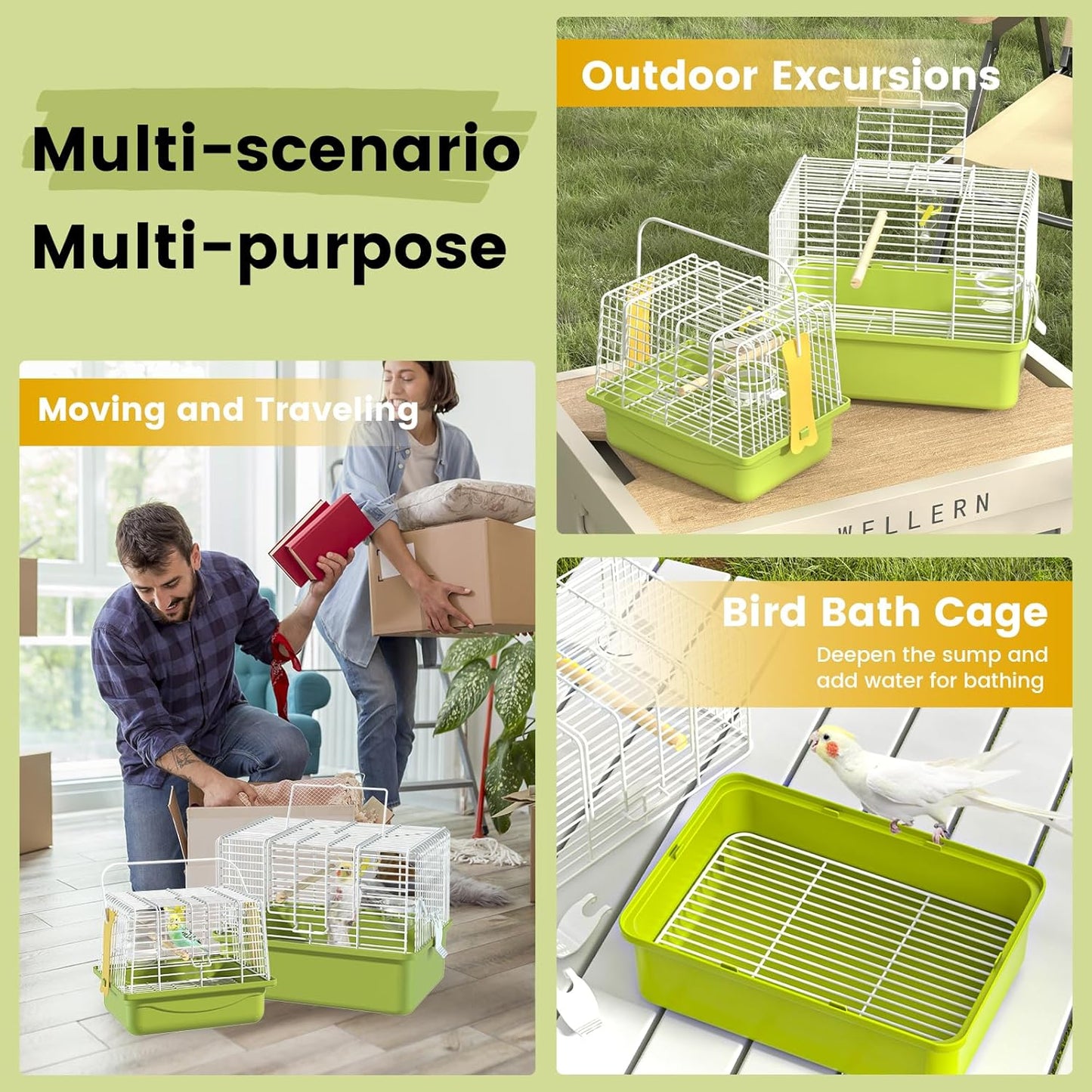 BAGHBPM Small Bird cage,Travel Cage for Birds and Small Animals, Parakeet cage,Bird Carrier Travel cage,Bird Travel cage, jaulas para pájaros,Green,(Size:S,M,L) (L)