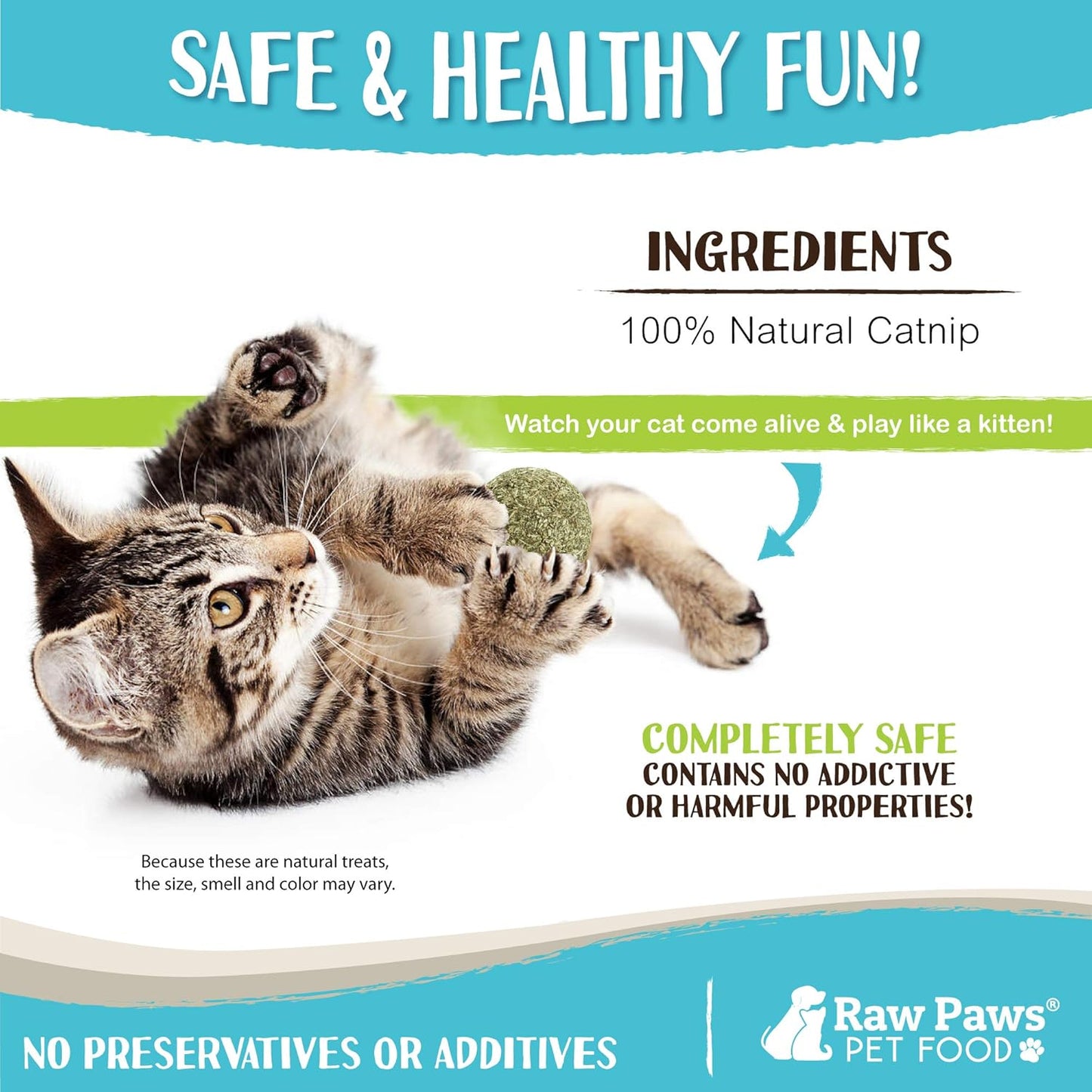 Raw Paws Catnip Balls for Cats, (6-Count) - Interactive Cat Toy for Indoor Cats - Cat Nip Licking Balls
