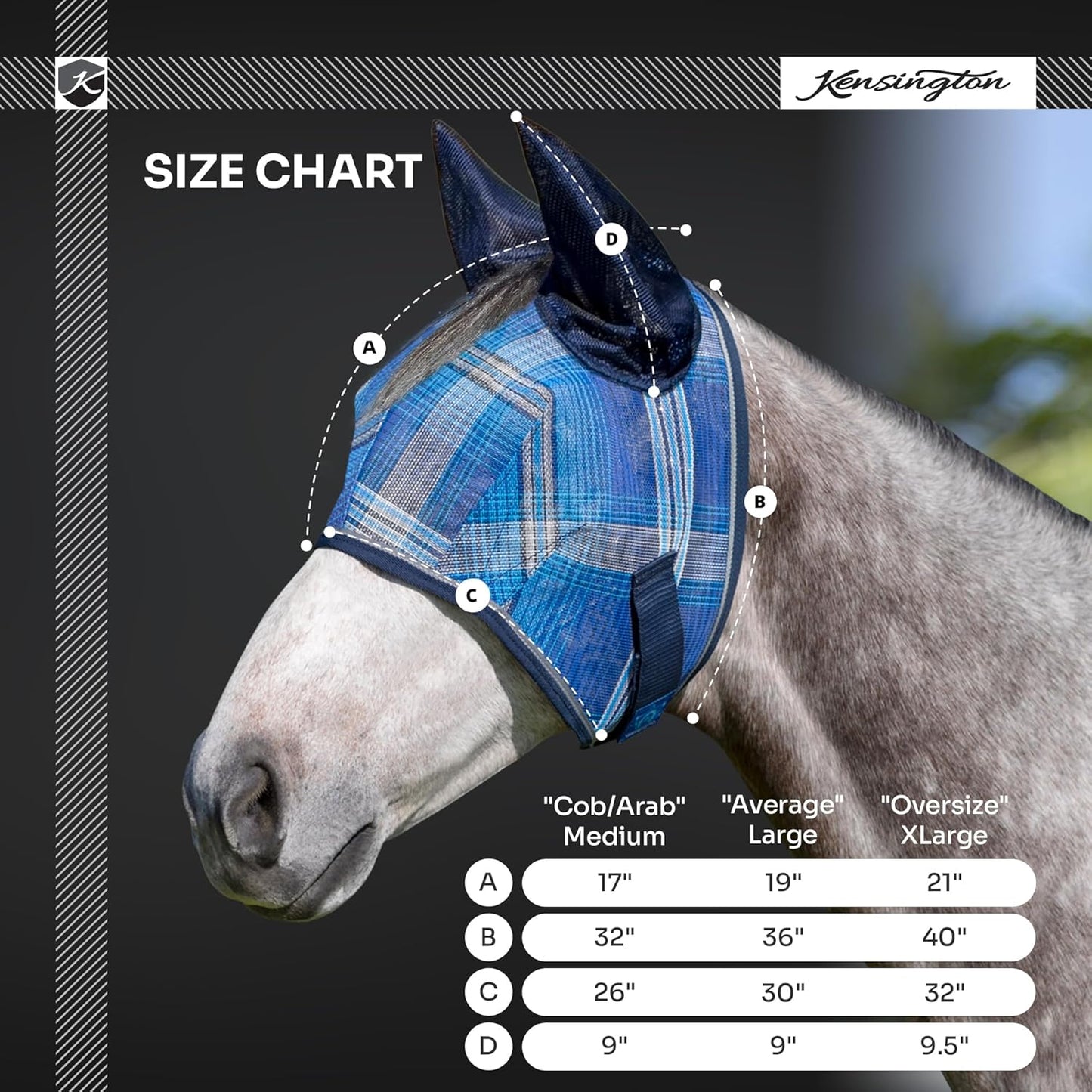 Kensington Signature Fly Mask w/Web Trim, Soft Mesh Ears & Forelock Opening Size: M-Small Horse Color: 121 - Deluxe Black