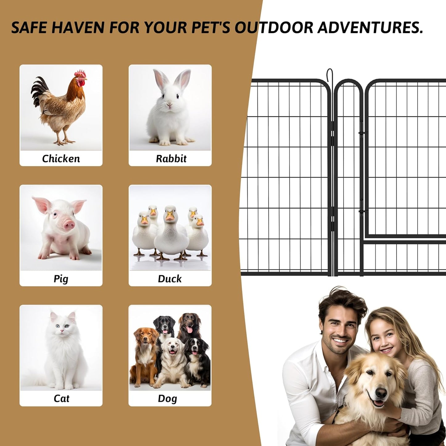 Dog Playpen, Outdoor Dog Fence, 8 Panels, 40" H Dog Pen for Large/Medium/Small Dogs, Heavy Duty Metal Pet Fence with Gate, Portable Dog Fence for RV Camping and Yard (Black)