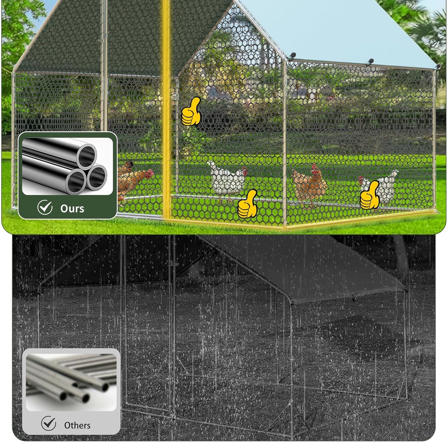 4ever2buy Large Metal Chicken Coop with Run Walk-in Poultry Cage Chicken Runs House Pen Cage Spire Roofed Chicken Coops with Anti-Ultraviolet Cover for Outdoor Backyard Farm Use 9.5’Lx24.9’Wx6.4’H