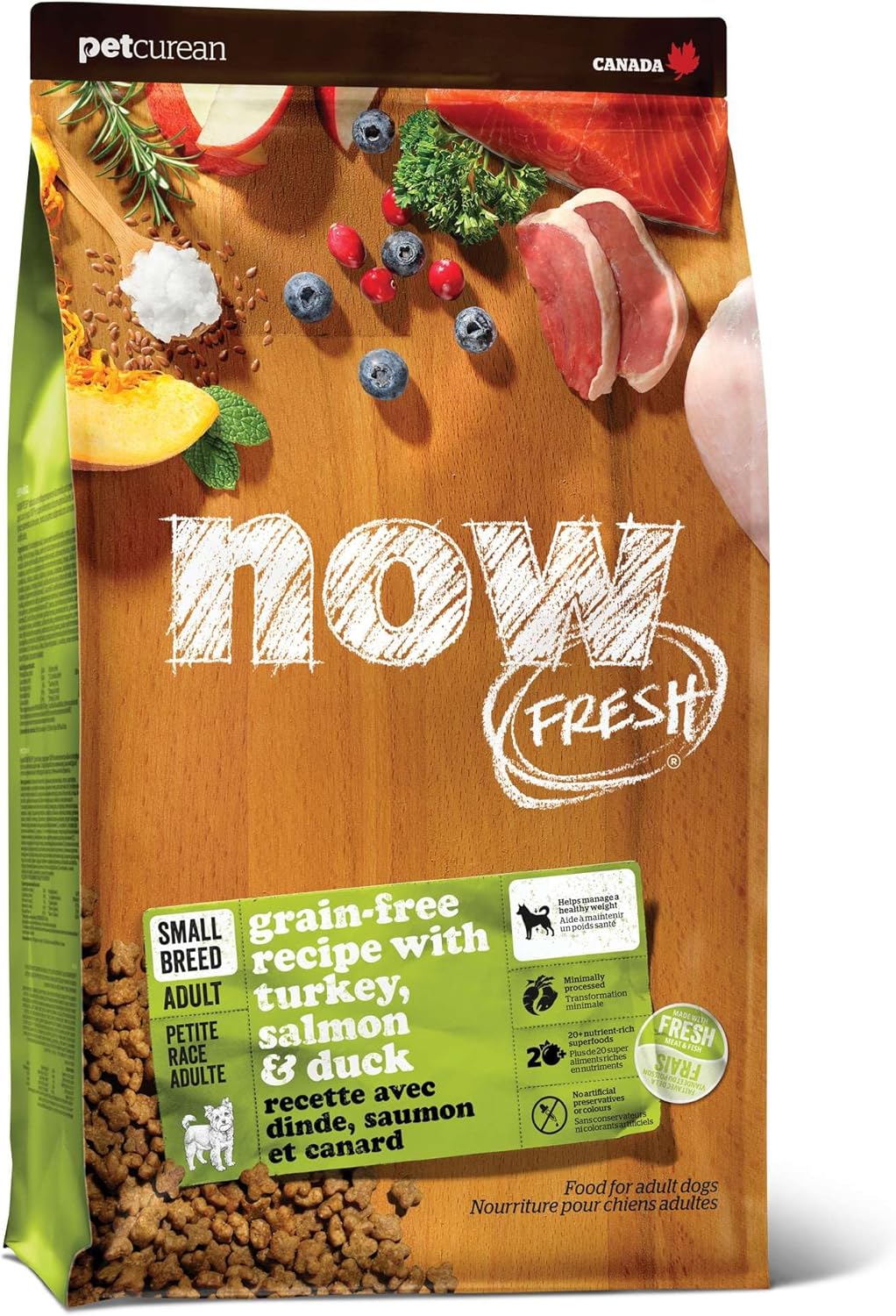 Now Fresh Grain-Free Small Breed Dry Dog Food with Turkey, Salmon & Duck, Healthy Kibble for Adults Made with Real Meat & Fish, Chicken-Free Recipe, Pumpkin & Probiotics for Good Digestion, 6 lb Bag