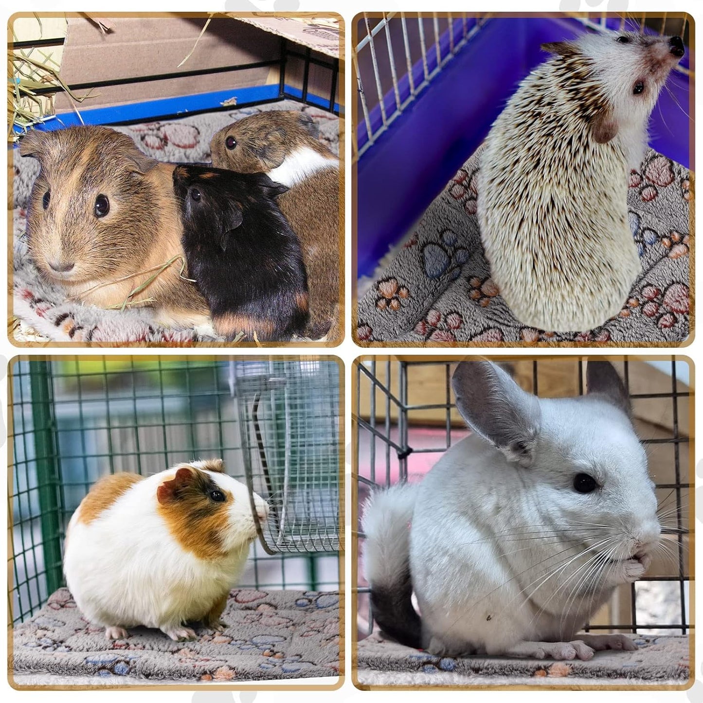 4 Pack Ultra Soft Dog Cat Bed Mat with Cute Prints Reversible Fleece Dog Crate Kennel Pad Cozy Washable Thickened Hamster Guinea Pig Pet Bed Mat for Small Animals(13 x 10 Inches,Gray)