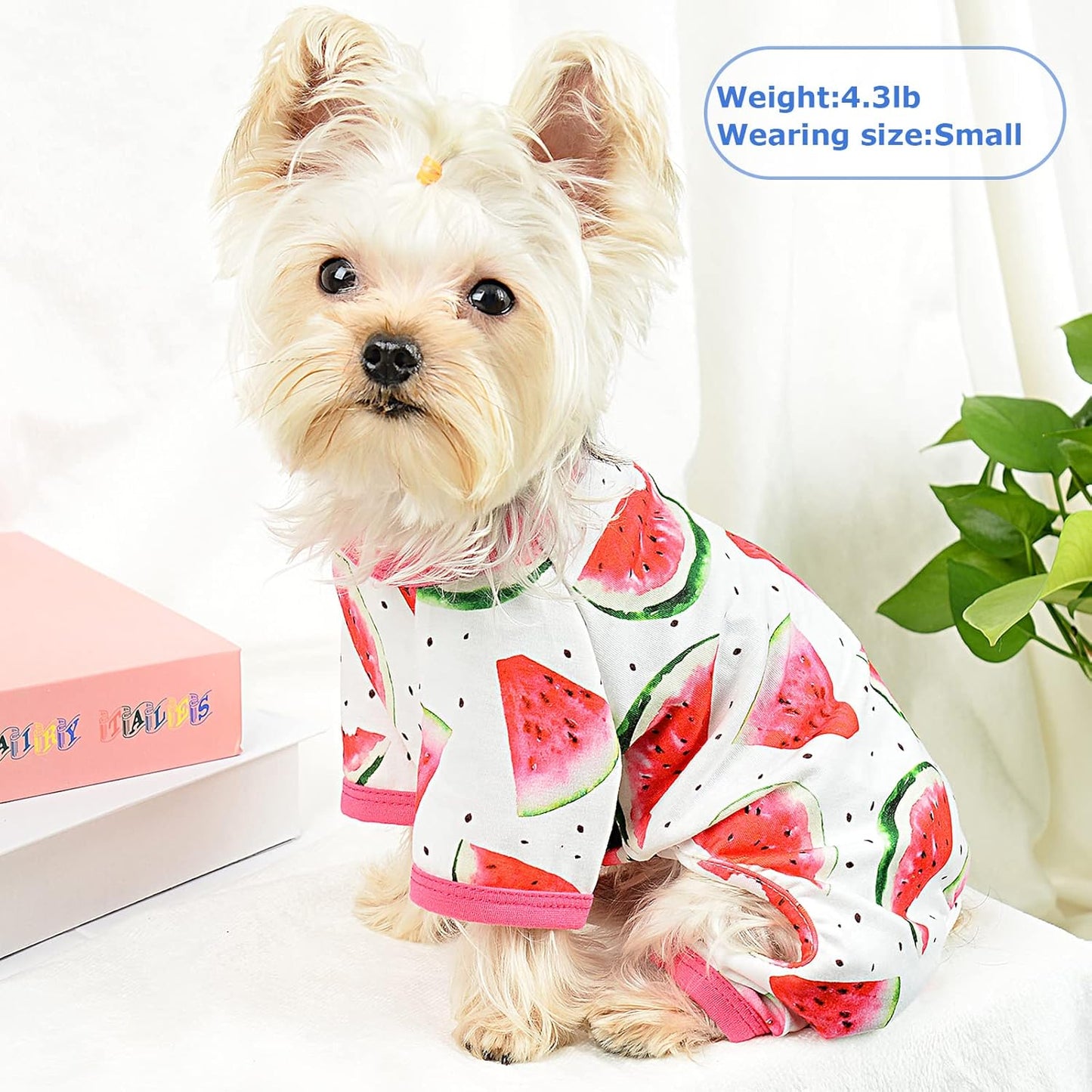 Dog Pajamas Psj for Small Dogs Clothes Puppy Onesies Outfits for Doggie Summer Fall Shirts Sleeper for Pet Cats Jammies, Watermelon Red, Medium