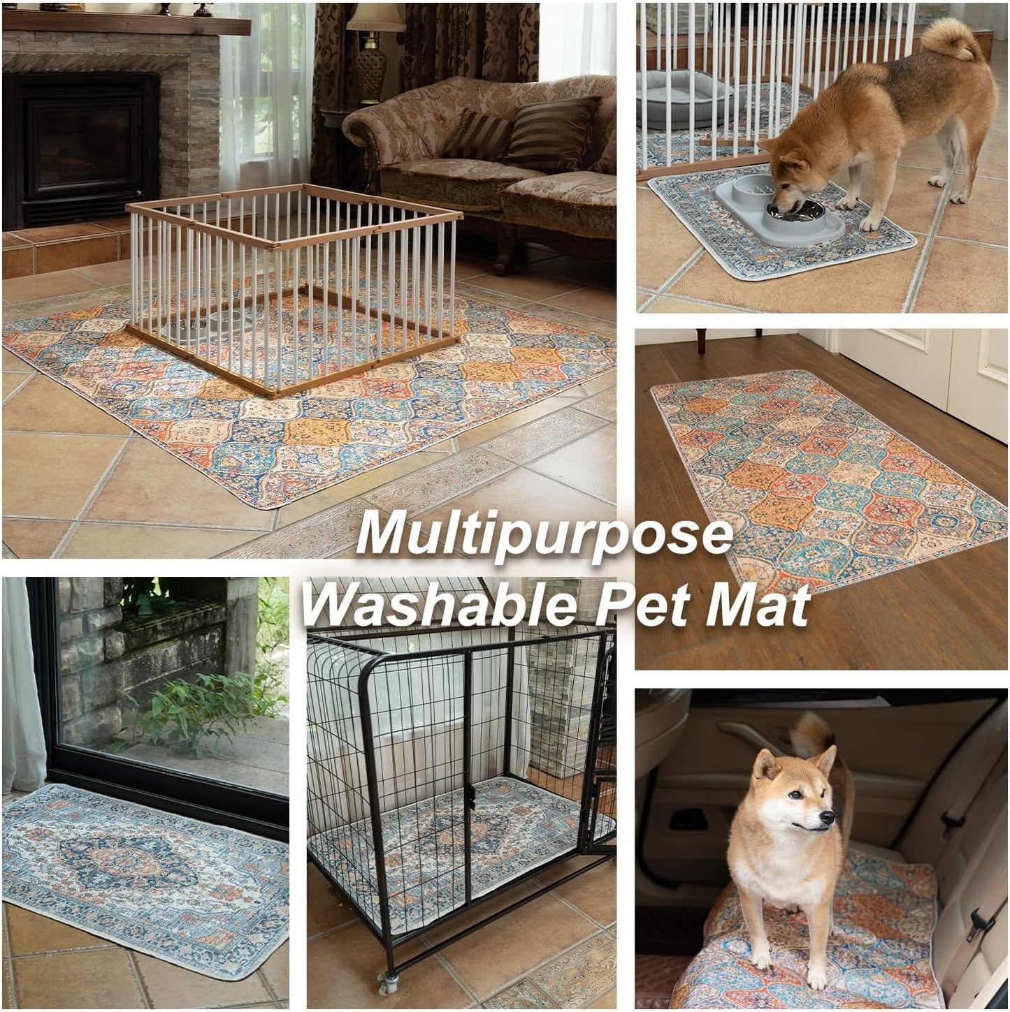 nunubaby Washable Pee Pads for Dogs, Stylish, Non-Slip and Leak-Proof Pee Pads. Reusable Potty Pads for Dogs for Crates and Floors.(Brown/Multi, 24" x36")