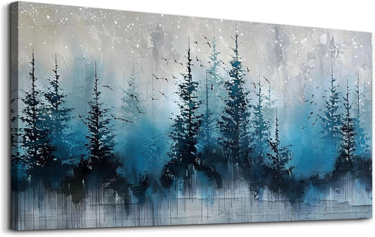 hyidecorart Large Wall Art For Living Room Framed Wall Decor For Office Bedroom Decoration Scenery Abstract Wall Painting Misty Forest Trees Pictures Artwork Canvas Prints Home Room Decor 48"X 24"
