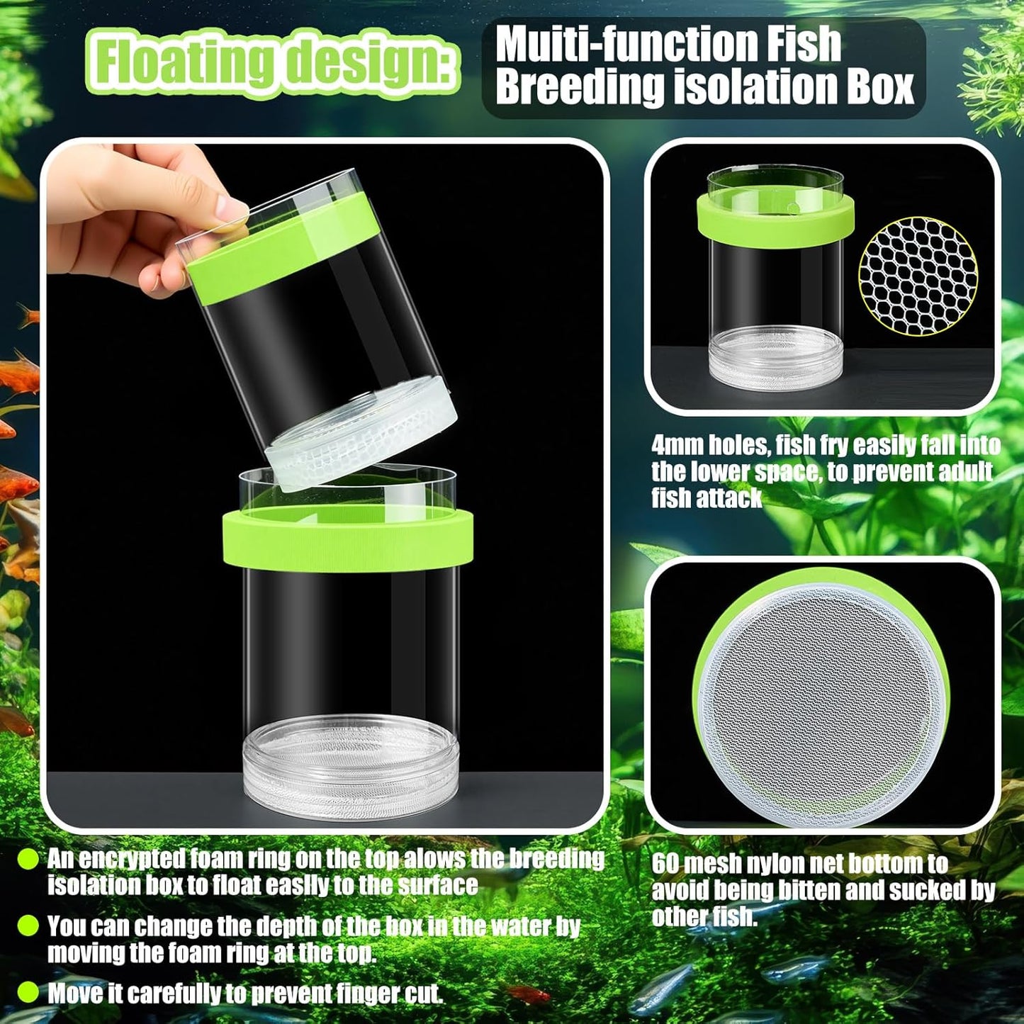 2 Pcs Breeder Box for Fish Tank Aquarium Breeder Separation Net Breeding Box with Suction Cup for Small Fish Shrimp Clownfish Guppy(Green,M)