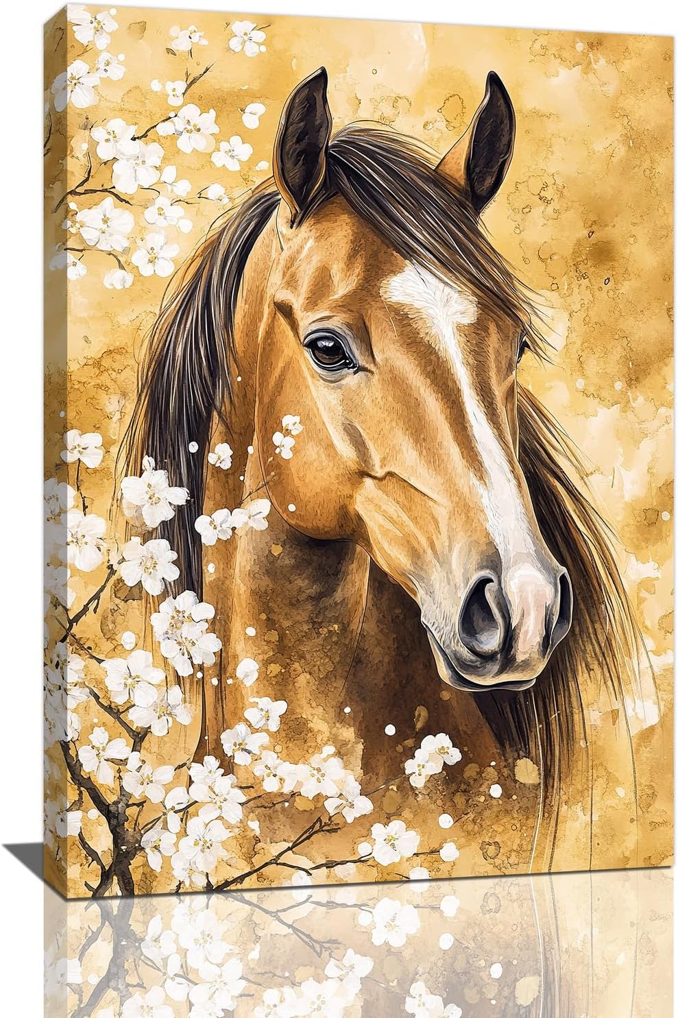 Horse Wall Art Canvas Rustic Horse Wall Decor Prints Framed Painting Farmhouse Flower Pictures Gifts Artwork for Bathroom Living Dining 16"x24"