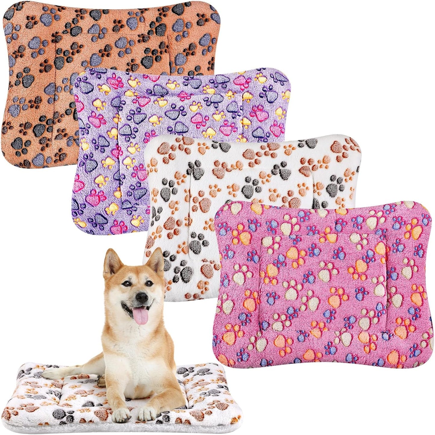 4 Pack Ultra Soft Dog Cat Bed Mat with Cute Prints Reversible Fleece Dog Crate Kennel Pad Cozy Washable Thickened Hamster Guinea Pig Pet Bed Mat for Small Animals(30 x 22 Inches,Vivid Color)