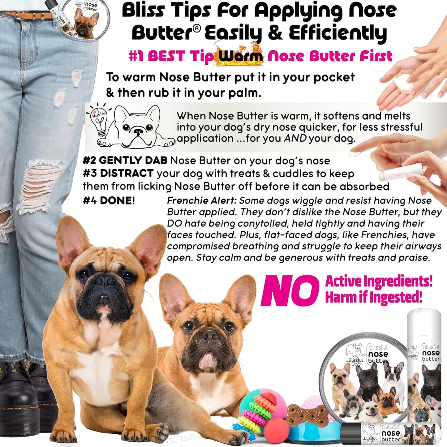 The Blissful Dog French Bulldog Fawn Nose Butter for Dry, Cracked Skin, Lick-Safe Dog Nose Balm with Moisturizing Shea Butter, Almond, Olive, and Essential Oils, Pet Supplies, Uncented, 8 oz.