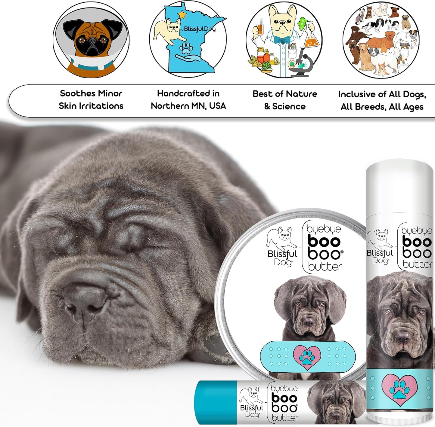 The Blissful Dog .50 oz Tube Neapolitan Mastiff Booboo Butter