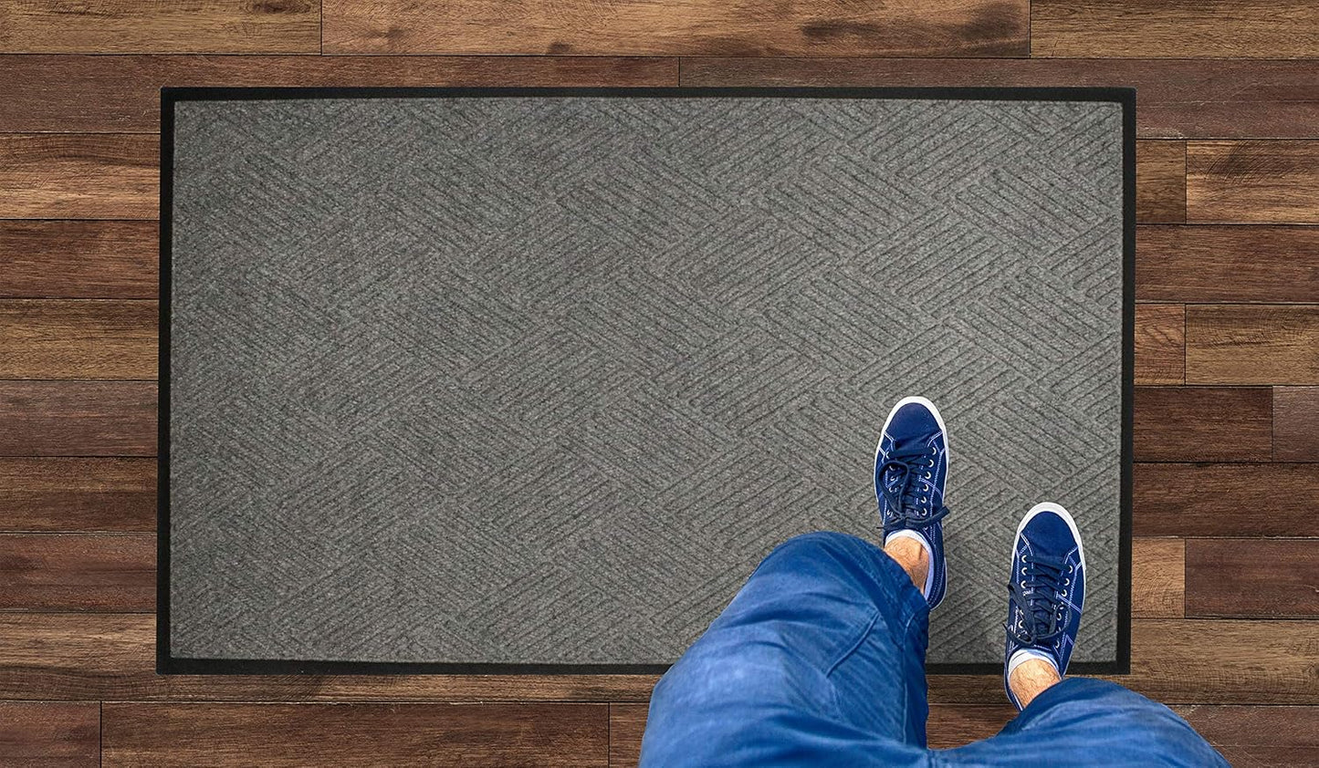 WaterHog Diamond | Commercial-Grade Entrance Mat with Rubber Border – Indoor/Outdoor, Quick Drying, Stain Resistant Door Mat (Medium Grey, 4' x 10')