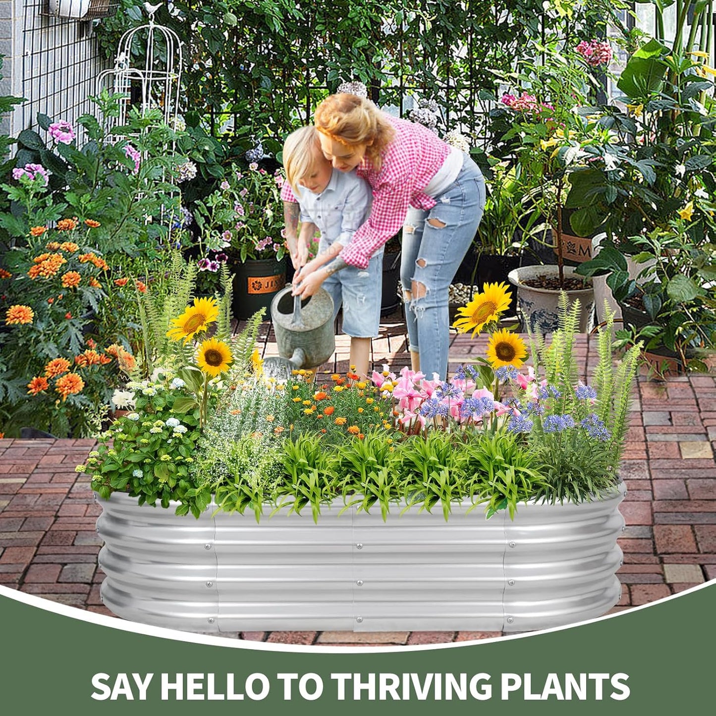 1MORE Galvanized Raised Garden Bed- Planter Garden Boxes Outdoor, Raised Beds for Gardening, 4x2x1ft Metal Garden Bed Kit for Vegetables Flower, Planter Raised Beds with Tools.Silver-2pack