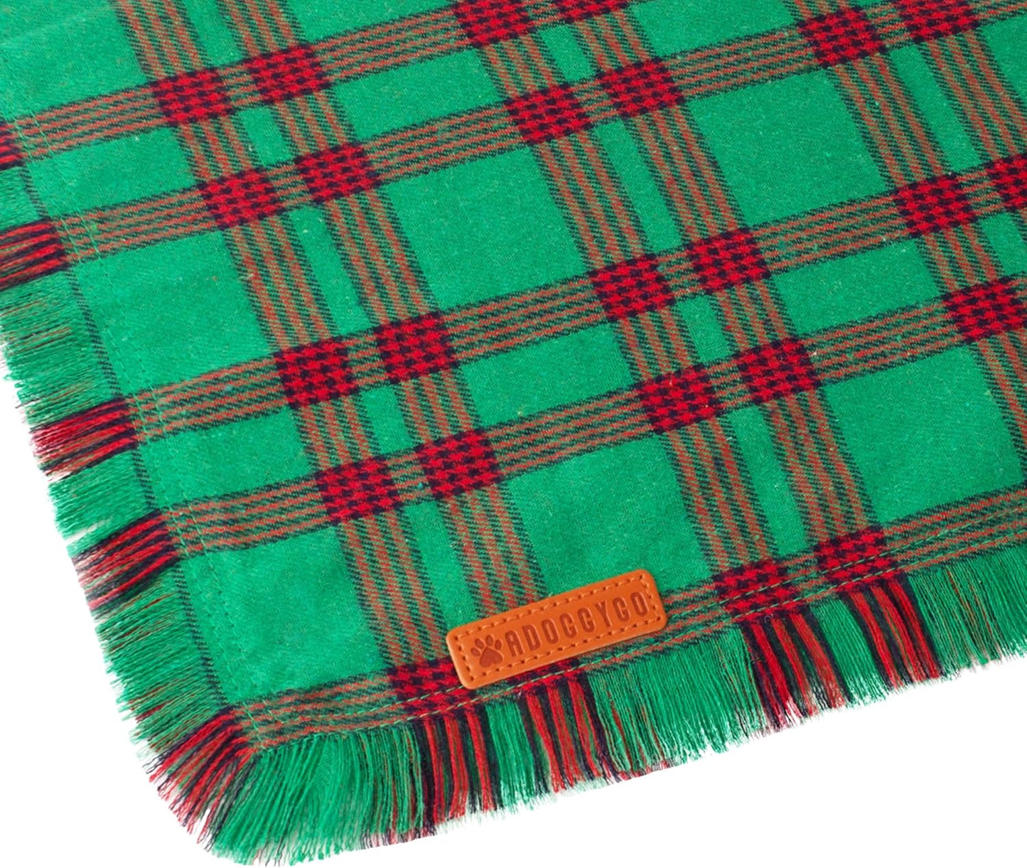 ADOGGYGO Christmas Dog Bandanas with Tassels, Red Green Plaid Pet Xmas Scarf Bib, Multiple Sizes, Christmas Bandana for Medium Large Dogs Pets (Large)