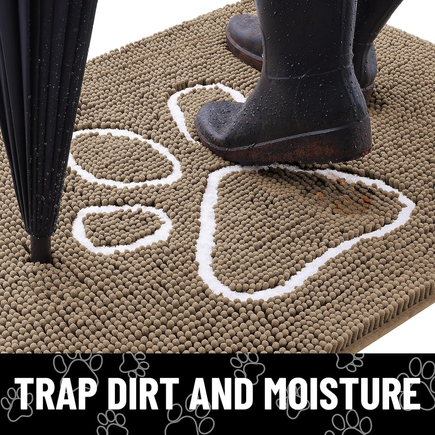 Smiry Dog Door Mat for Muddy Paws, Absorbent Dirt Trapper Non Slip Quick Dry Washable Chenille Mat for Mud Dogs, Entry Rug for Indoor and Outdoor (59x35 Inches, Camel)