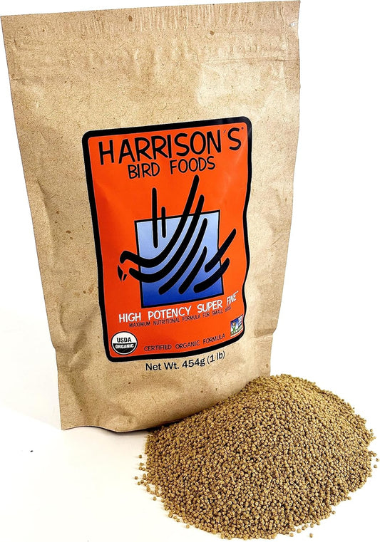 Harrison's Bird Foods High Potency Maximum Nutritional Formula for Small to Medium Birds, Certified Organic Non-GMO Pet Bird Food, Vet-Developed, Suitable for All Life Stages, 454 g/ 1 lb