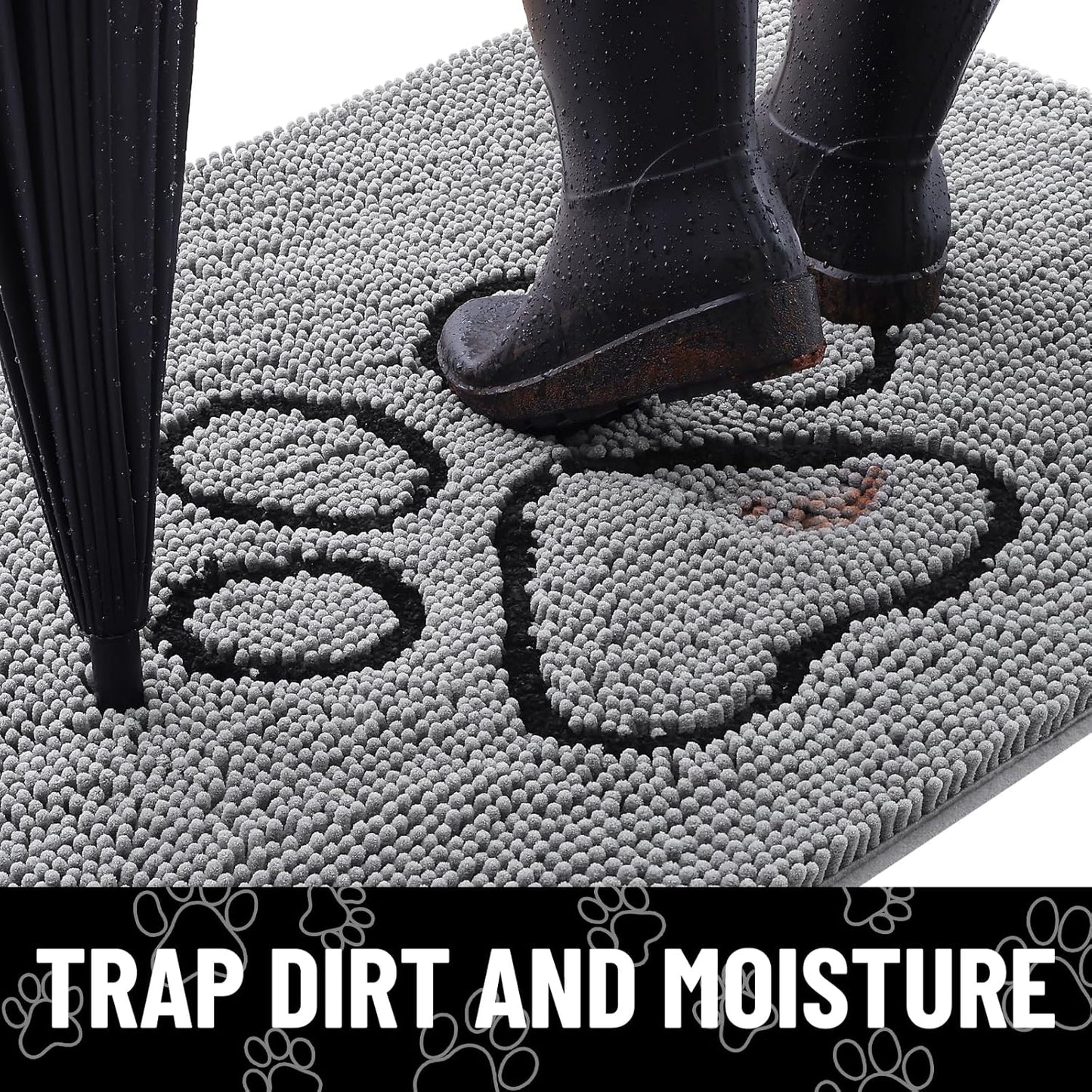 Smiry Dog Door Mat for Muddy Paws, Absorbent Dirt Trapper Non Slip Quick Dry Washable Chenille Mat for Mud Dogs, Entry Rug for Indoor and Outdoor (59x35 Inches, Grey)