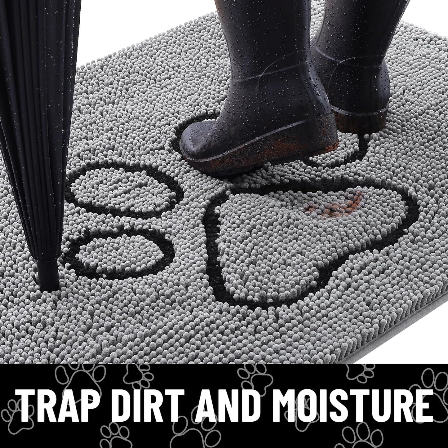 Smiry Dog Door Mat for Muddy Paws, Absorbent Dirt Trapper Non Slip Quick Dry Washable Chenille Mat for Mud Dogs, Entry Rug for Indoor and Outdoor (24x44 Inches, Grey)