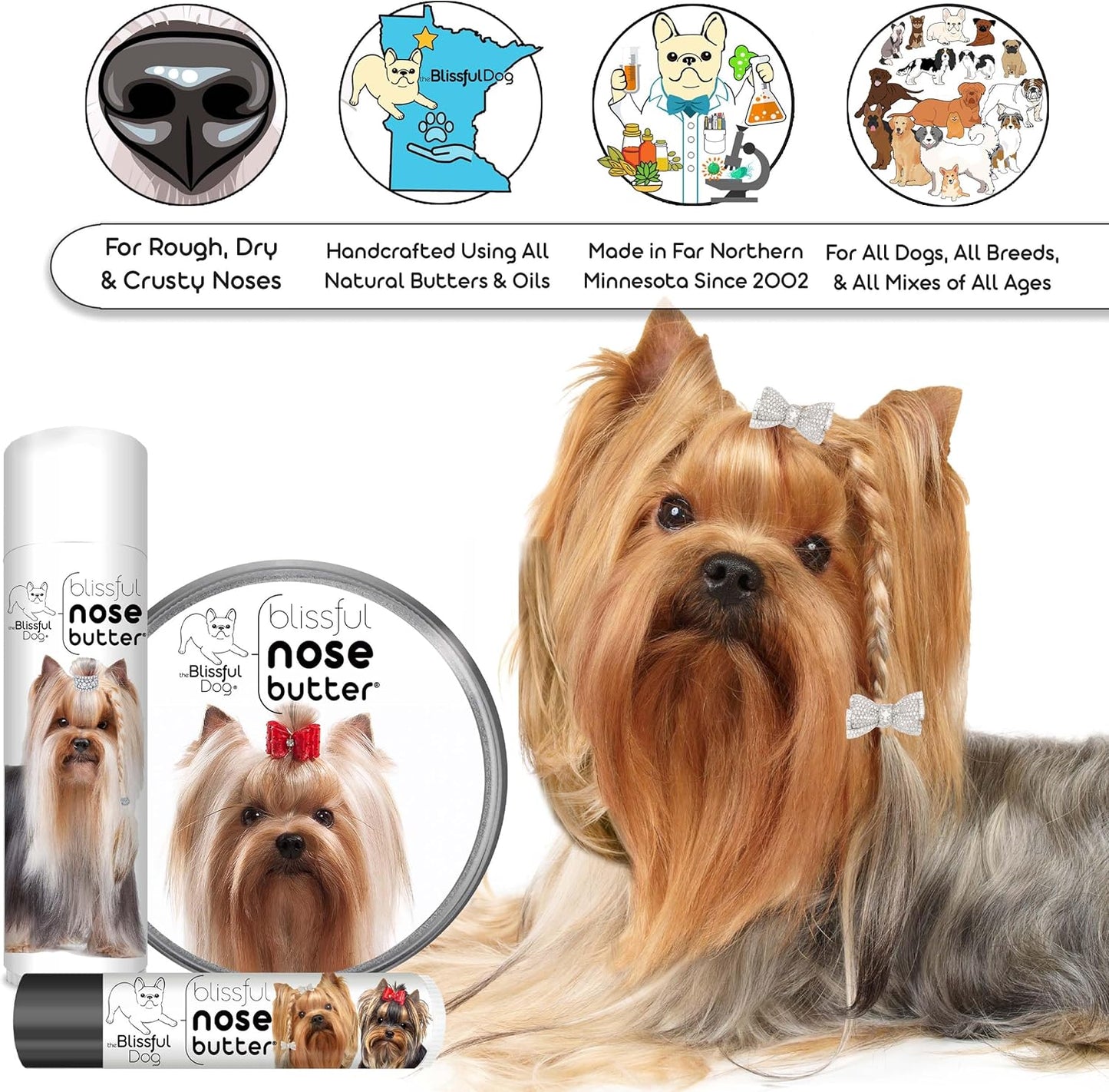 The Blissful Dog Yorkshire Terrier Unscented Nose Butter - Dog Nose Butter, 8 Ounce