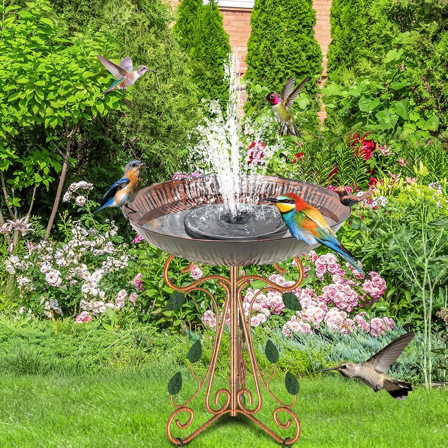 13" Diameter Vintage Metal Bird Bath, Birdbaths with Cast Iron Pedestal, Large Antique Bird Feeder for Outdoors Garden Patio Decor (Copper Lotus)