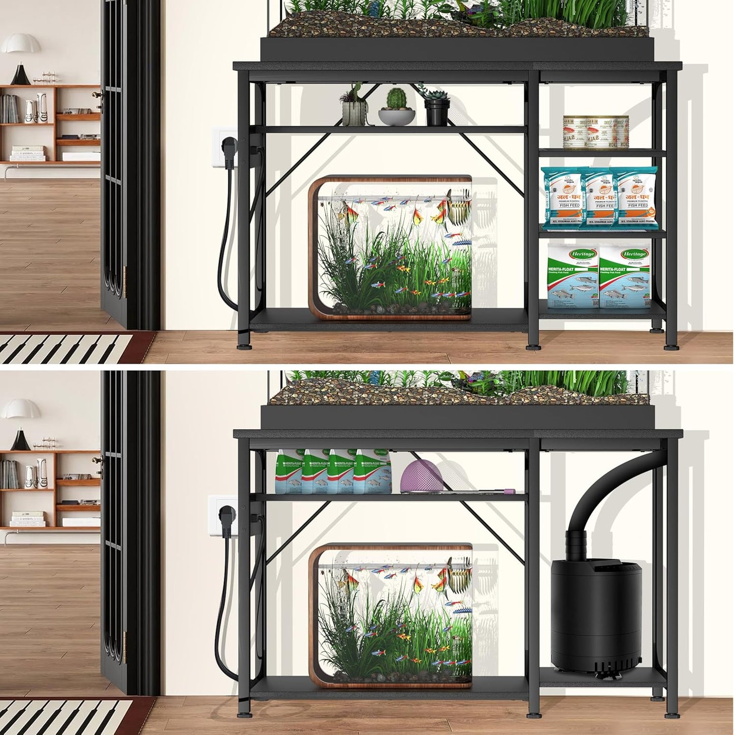 40-50 Gallon Fish Tank Stand: Heavy Duty Aquarium Stand with Power Outlets and Cabinet for Fish Tank Accessories Storage - Metal Frame, 1000LBS Capacity, Suitable for Fish & Reptile Terrariums