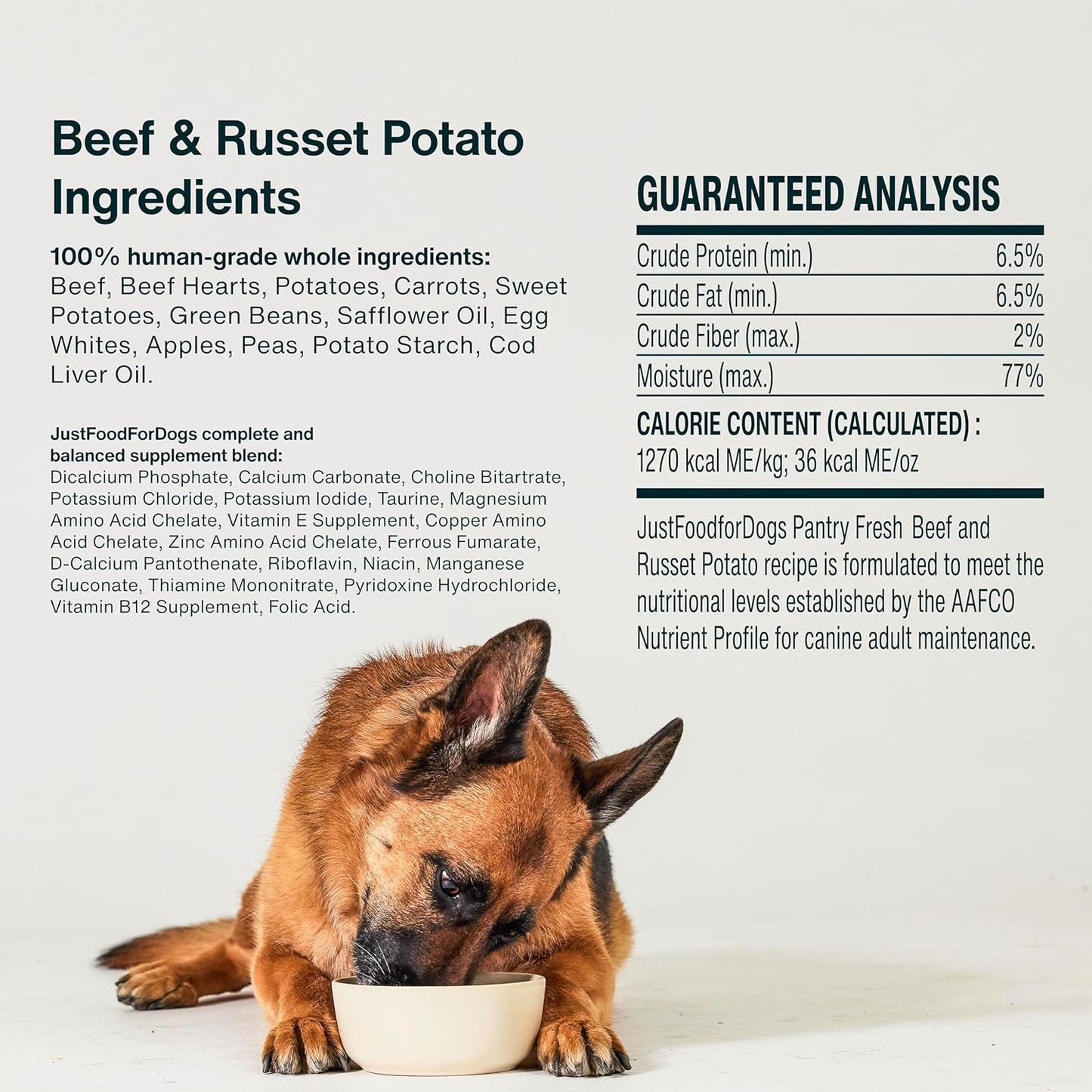 JustFoodForDogs Pantry Fresh Wet Dog Food, Complete Meal or Dog Food Topper, Beef & Russet Potato Human Grade Dog Food Recipe - 12.5 oz (Pack of 6)